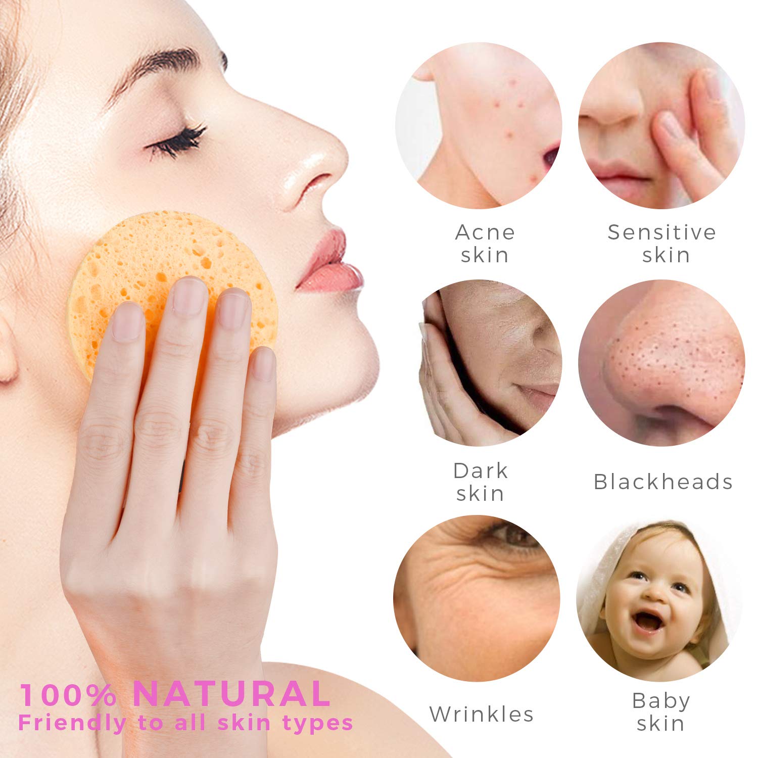 50-Count Compressed Facial Sponges, Gainwell Cellulose Facial Sponges, 100% Natural Cosmetic Spa Sponges For Facial Cleansing, E