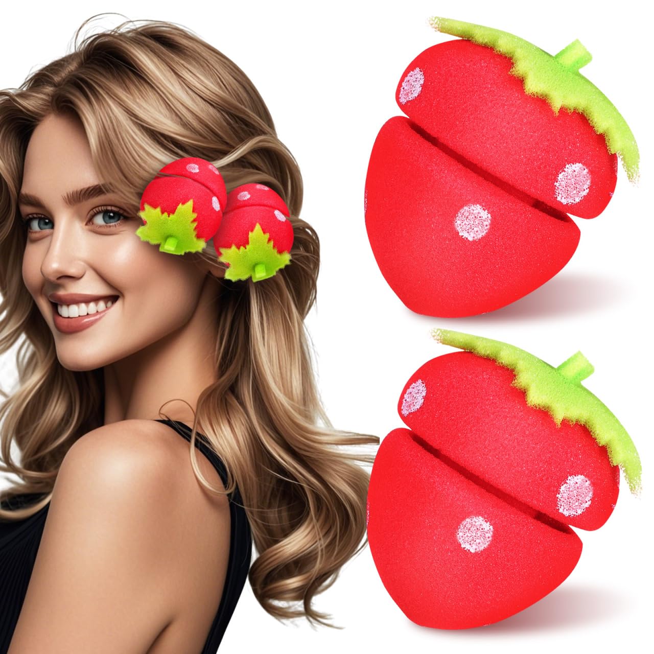 Toyvian Strawberry Sponge Hair Rollers 18 pcs Curlers to Sleep in Soft Foam Curlers for Overnight Curls Diy Night Styling Tool f