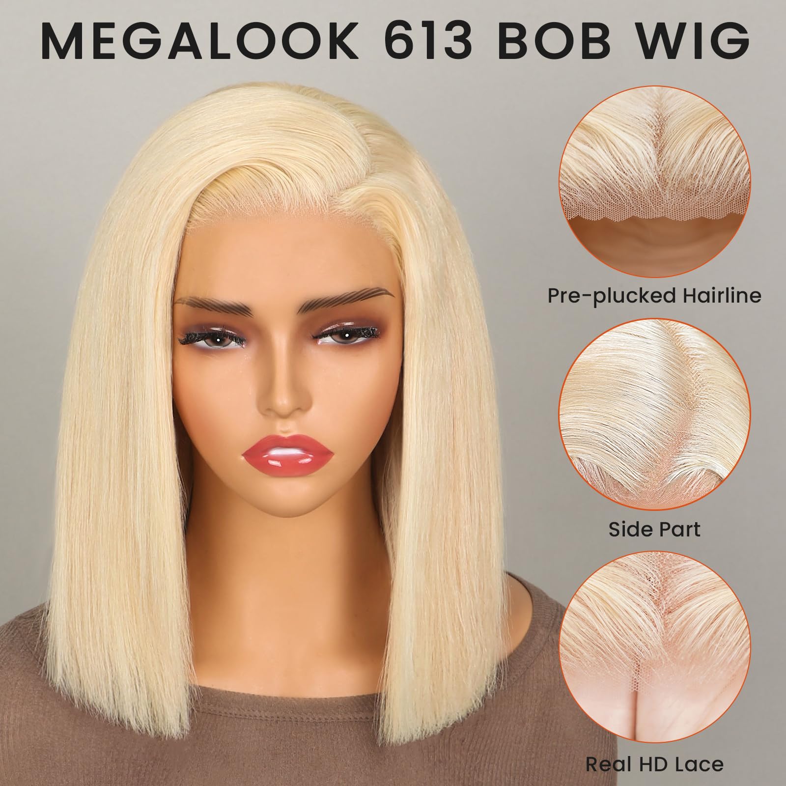 Megalook Blonde Wig Human Hair Ready To Go Glueless Wigs Human Hair Pre Plucked Pre Cut 6  5 Closure Bob 613 Lace Front Wig Huma