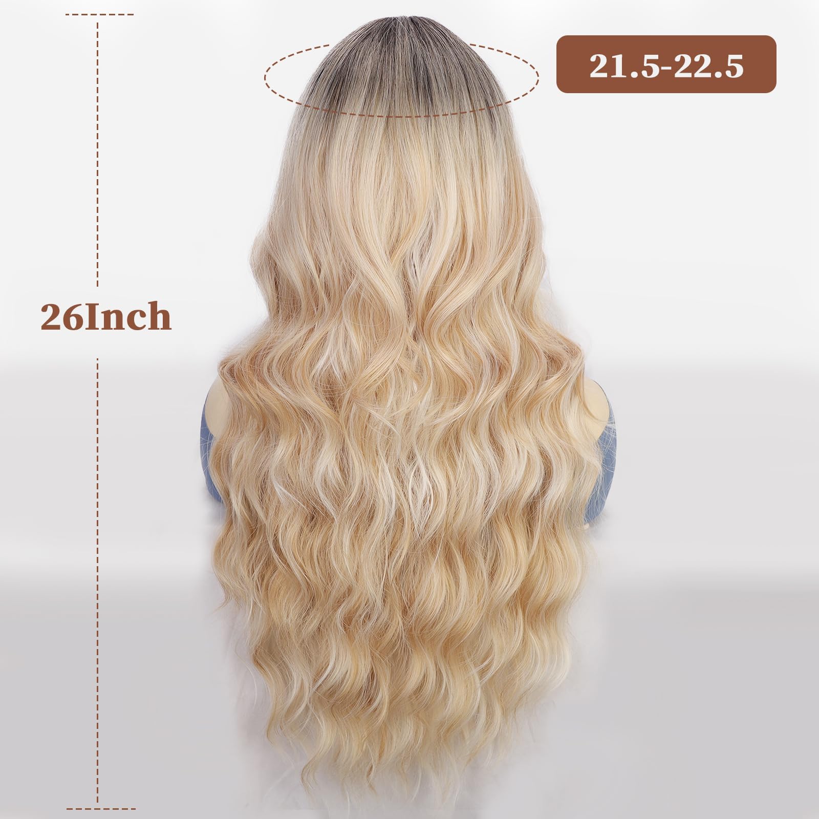 Lativ Ombre Blonde Wig With Bangs Long Wavy Curly Blonde Wig With Dark Roots Heat Resistant Synthetic Wigs For Women Daily Use 2