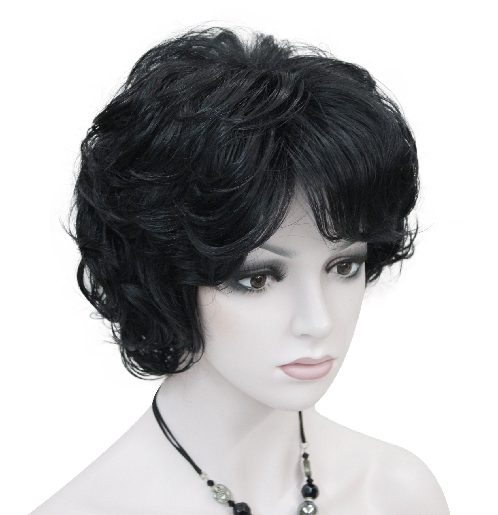 Lydell Women'S Short Curly Wavy Wig Synthetic Hair Full Wig 6 Inches (Black)
