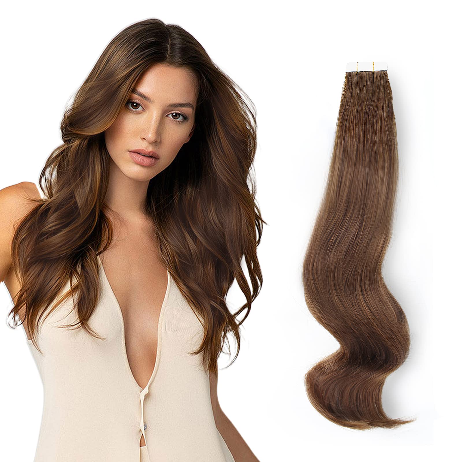 Abh Amazingbeauty Hair Tape In Hair Extensions Real Human Hair Semi-Permanent 50G 20Pcs Tape In Attached Skin Weft Invisible Sea