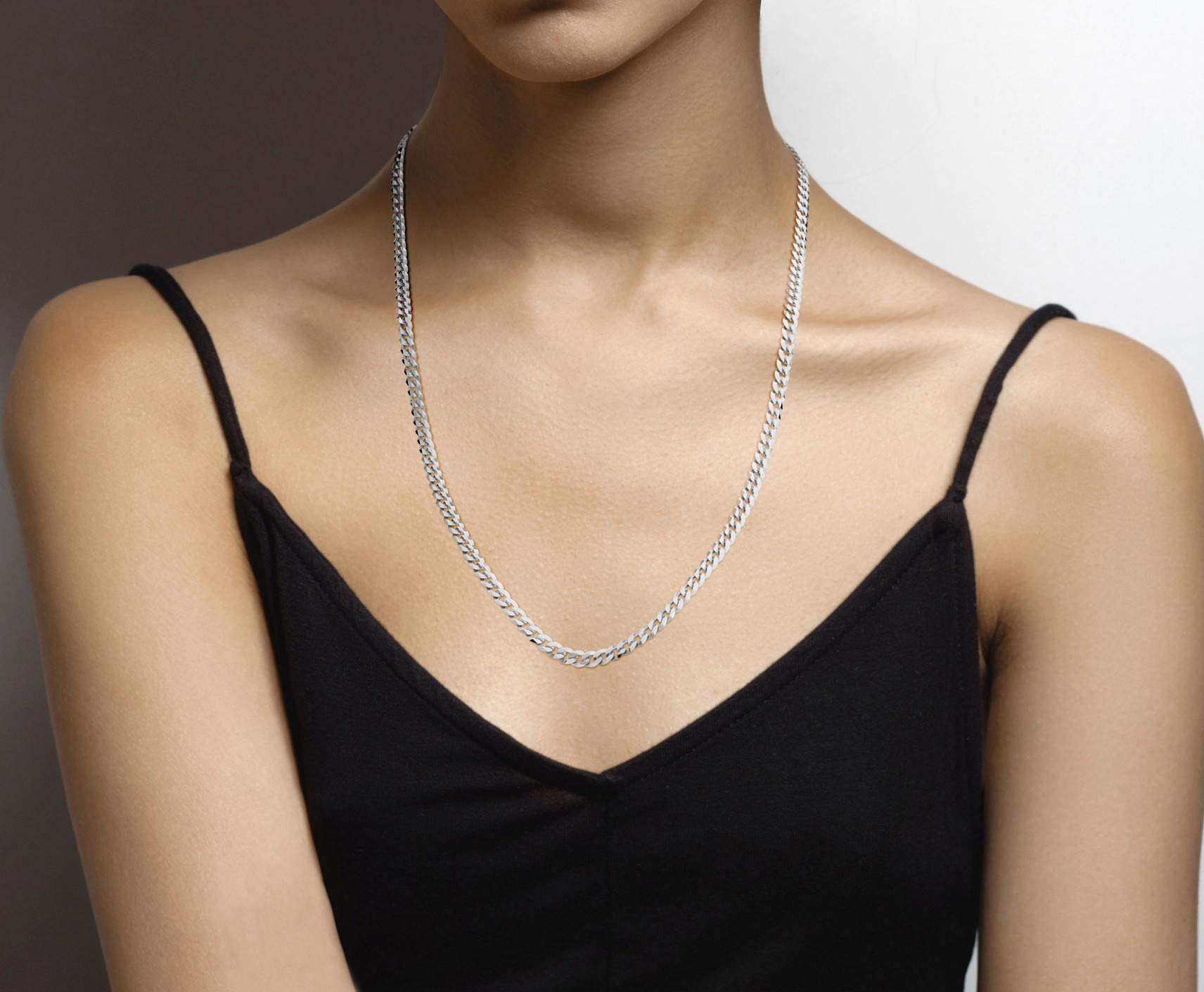 Miabella Solid 925 Sterling Silver Italian 5mm Diamond Cut Cuban Link Curb Chain Necklace for Women Men, Made in Italy (24 Inche