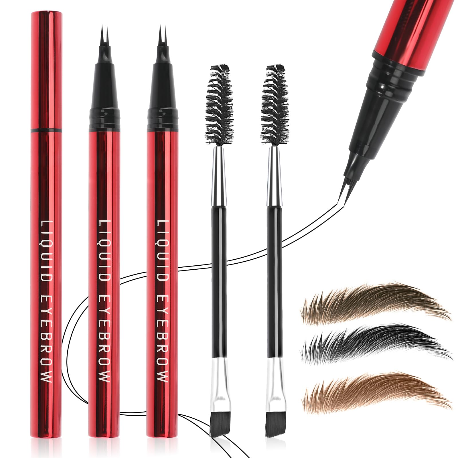 2PCS Microblading Eyebrow Pencils for Women with Eyebrow Brush, Waterproof & Lasts all Day & Highly Pigmented, 2Fork Tip Precis