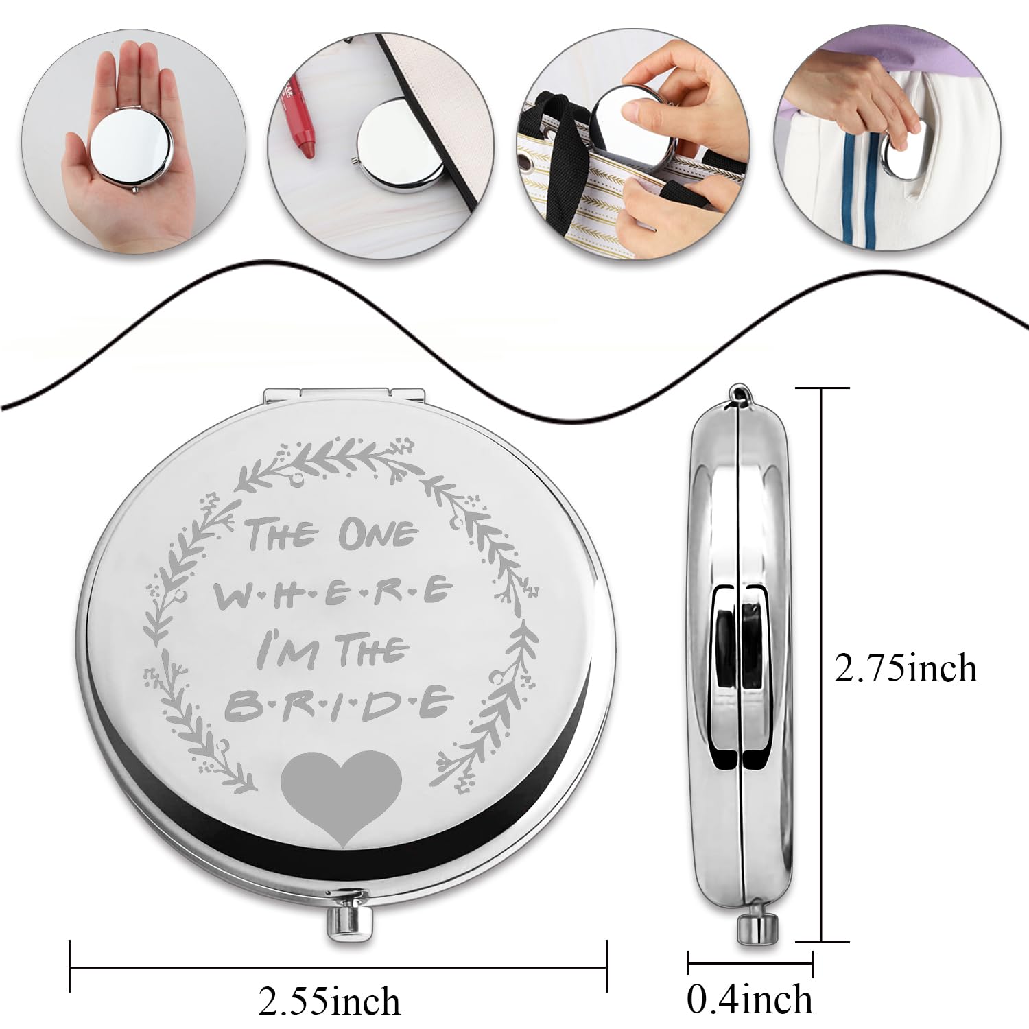 Pliti Bride To Be Compact Mirror Bride Wedding Gift Bridal Shower Gift The One Where I'M The Bride Pocket Mirror For Women (One