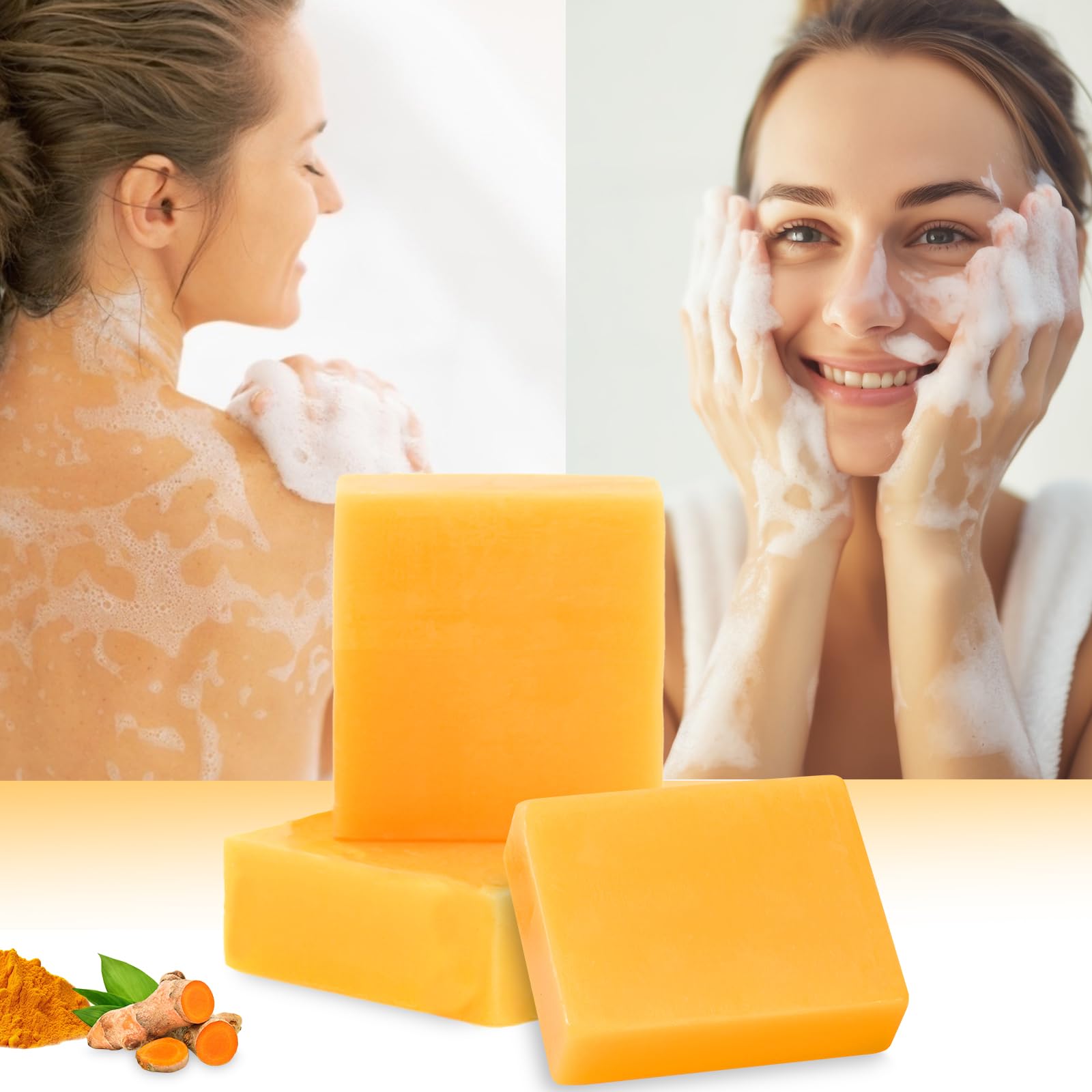 Tovaginsh 3Packs Turmeric Soap Bar, Organic Tumeric Soap For Face And Body, Lemon Turmeric Bar Soap With Vitamin C, E For All Sk