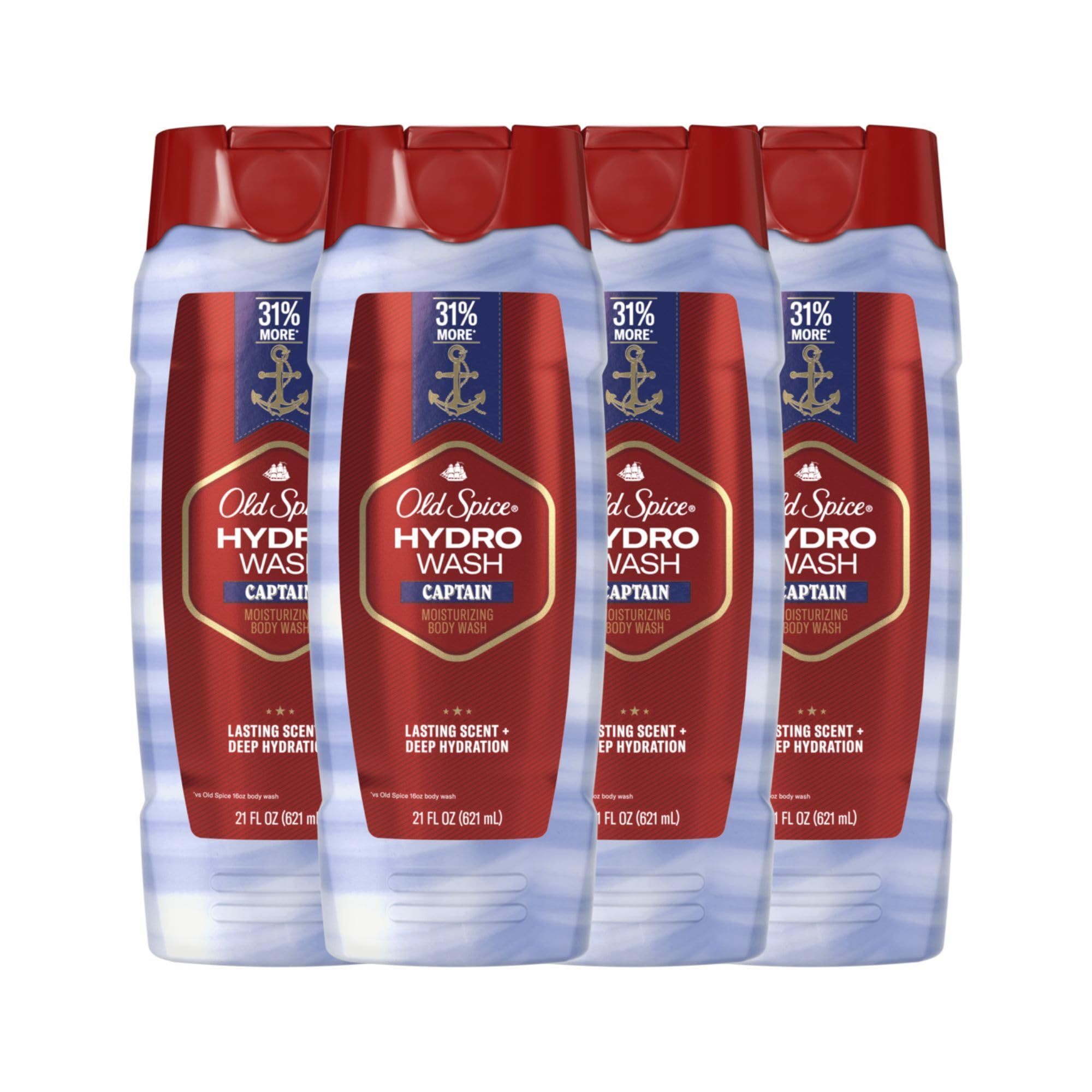 Old Spice Men 's Body Wash Moisturizing Hydro Wash, Captain Scent, 21 oz (Pack of 4)