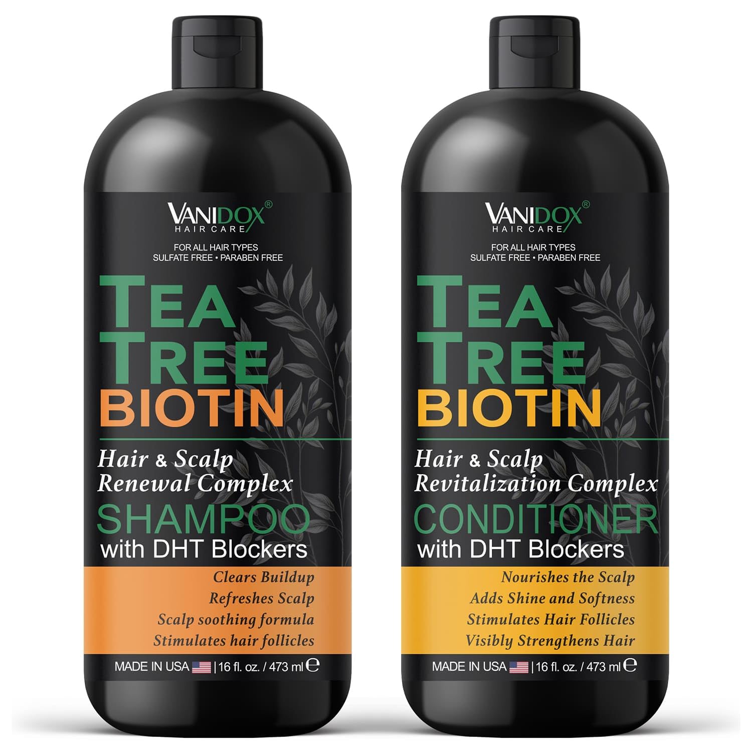 VANIDOX Tea Tree Shampoo and Conditioner Set with Biotin and 100% Pure Tea Tree Oil for Itchy and Dry Scalp - Sulfate and Parabe
