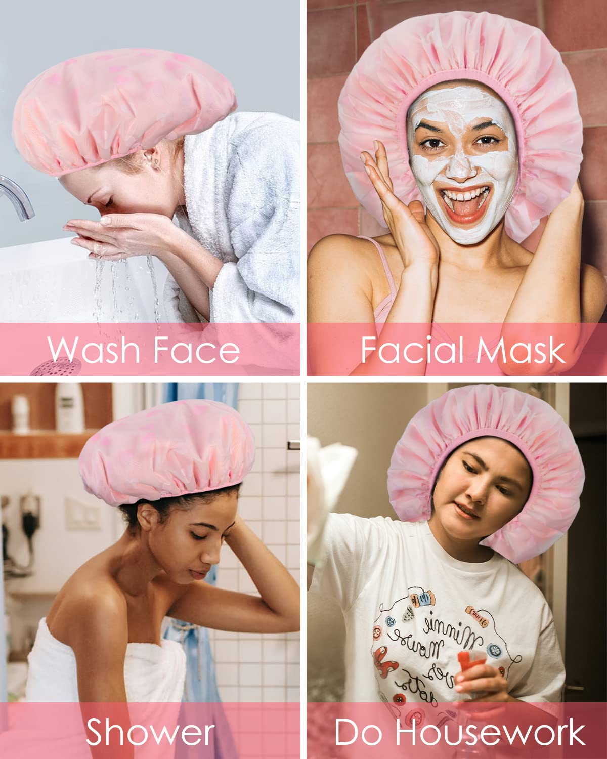 Auban Shower Cap For Women Terry Cloth Lined Eva Exterior Reusable Double Layer Waterproof, Large Bath Hair Cap For All Hair Len