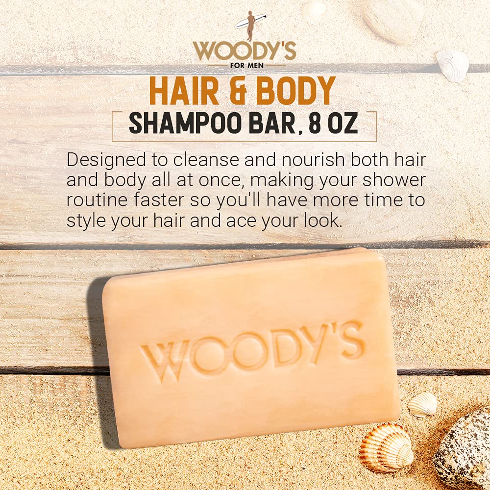 Woodys Hair Shampoo & Body Bar For Men, 2-In-1 Bar Soap For Hair, Face, And Body, Rich And Thick Lather Formula, Conditions, Nou