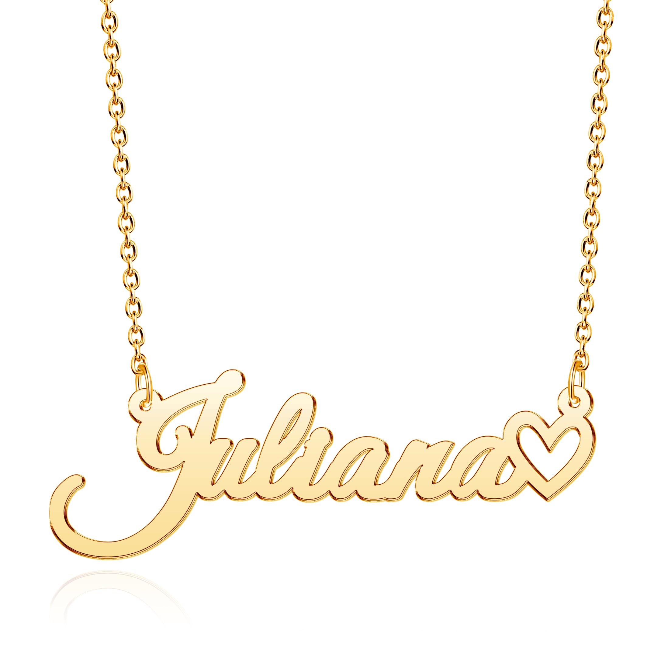CoolJewelry Personalized Custom Name Necklace for Women Name Necklaces with Heart 18K Gold Plated or Sterling Silver Nameplate C