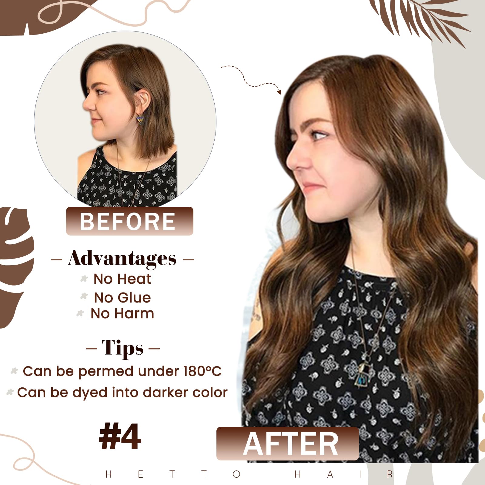 Hetto Micro Bead Hair Extensions Real Human Brown Micro Link Hair Extensions #4 Dark Brown Micro Ring Hair Extensions Straight 1