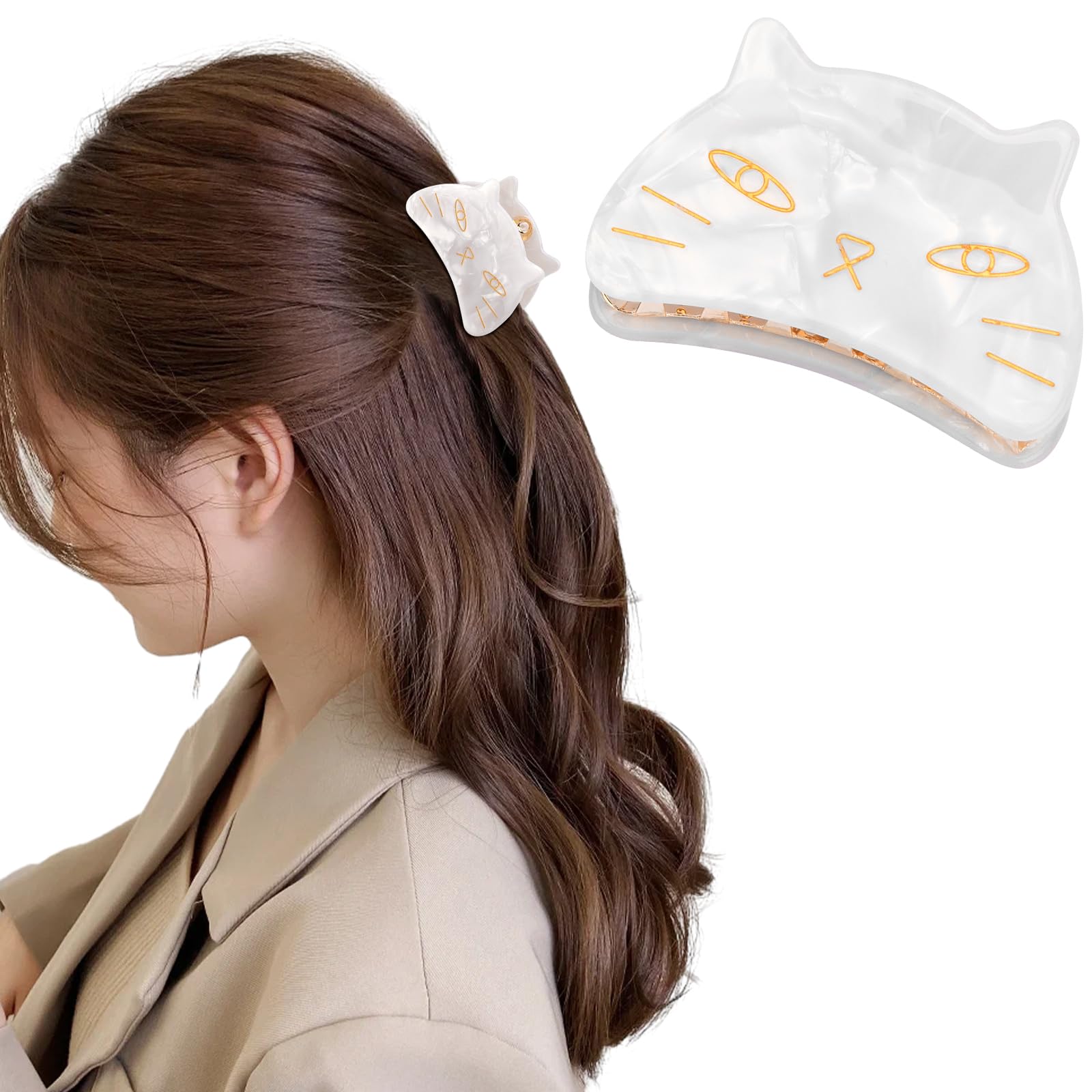 Hapdoo 1pc White Cat Gifts for Women, Small Cute Animal Hair Claw Clips Cat Lover Gifts for Girls, Funny Pet Themed Hair Accesso