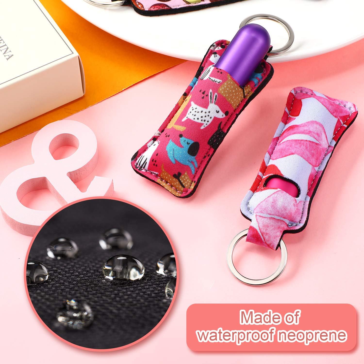 Frienda 12 Pieces Lipstick Holder Keychain Bulk Neoprene Lip Balm Lip Gloss Lipstick Sleeve Pouch with Metal Ring for Lipstick L
