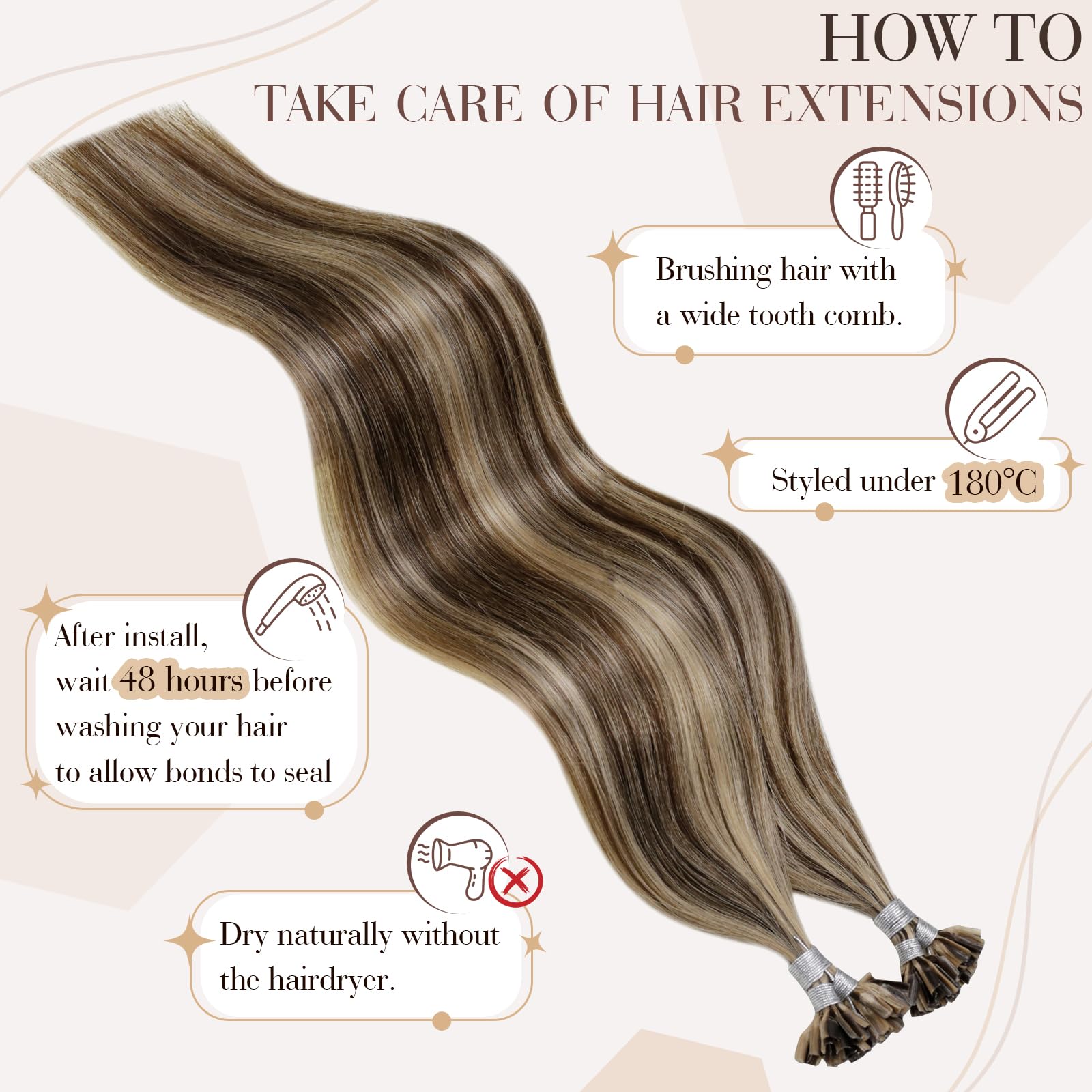 Hetto U Tip Hair Extensions Human Hair Invisible Keratin Hair Extensions #4/27 Brown Highlight Honey Blonde K Tip Hair Extension