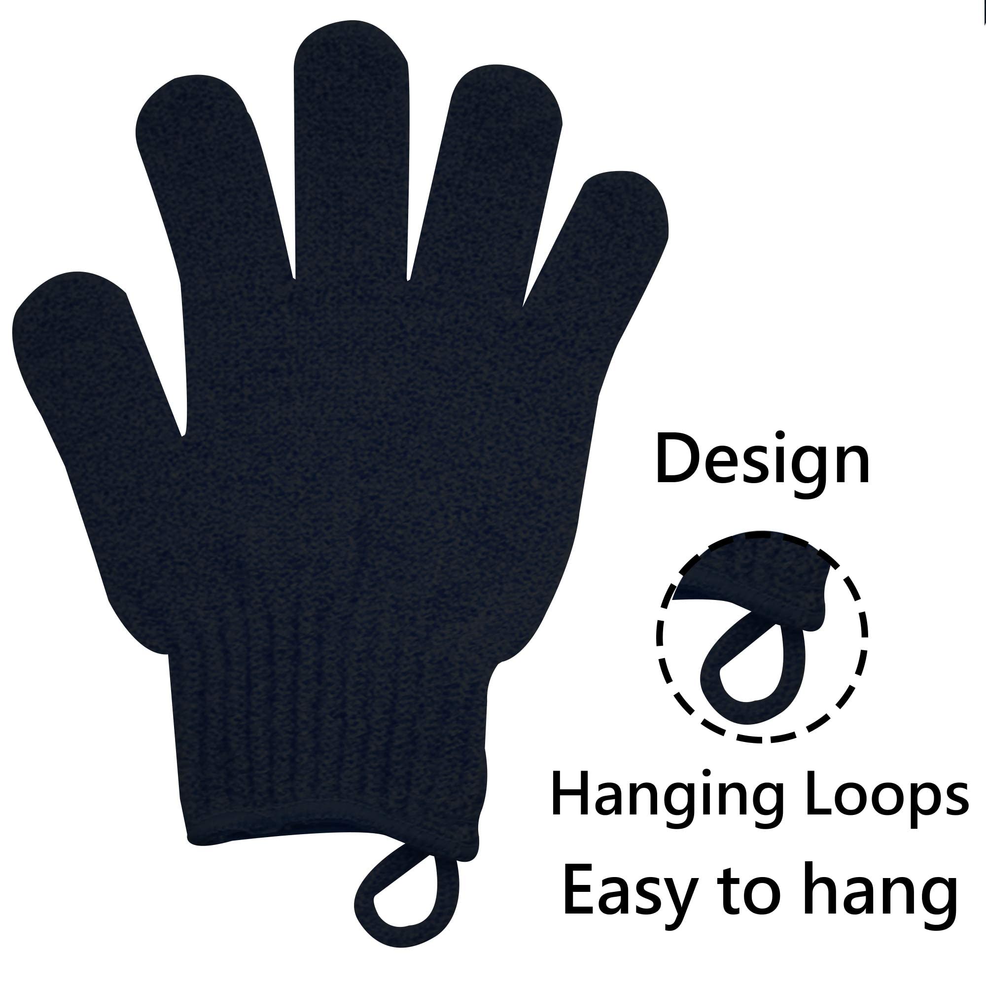 Exfoliating Glove With Hanging Loop - Bath Gloves 1 Pair Shower Gloves, Heavy Exfoliating Gloves For Men And Women Shower Gloves