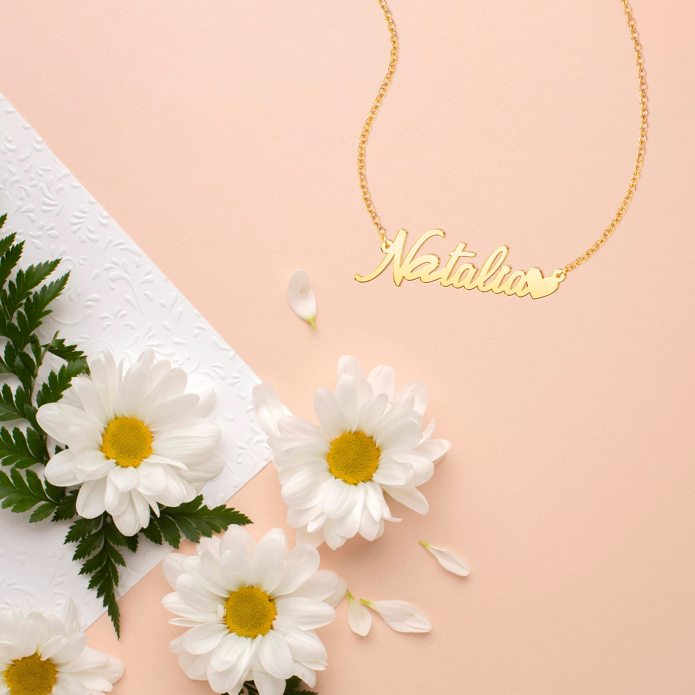 CoolJewelry Heart Custom Name Necklace for Women Personalized Name Necklaces 18K Gold Plated or Sterling Silver Nameplate Custom