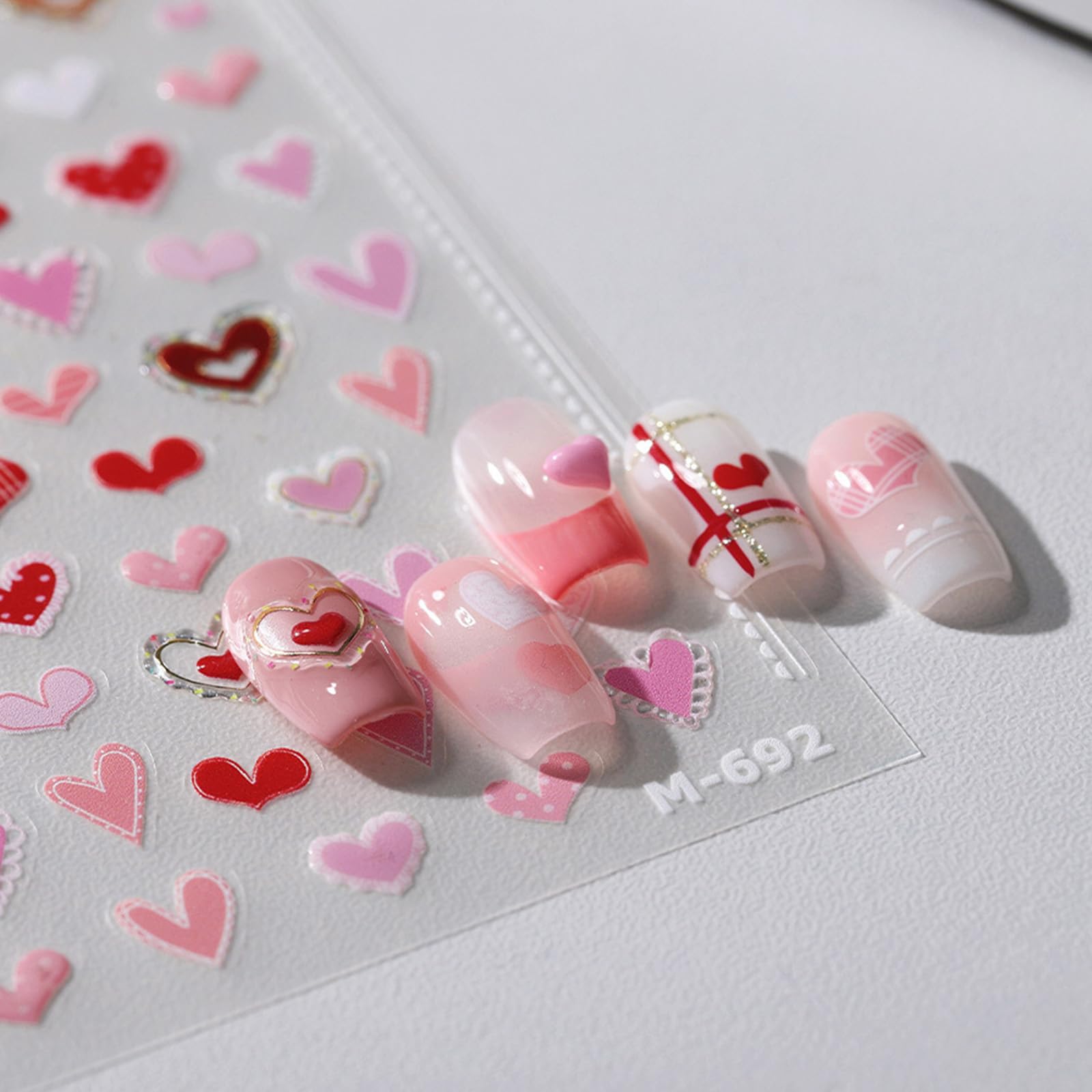 Valentine'S Day Nail Stickers For Nail Art - Red Pink Heart Nail Art Stickers Romantic Valentine'S Day 3D Nail Decals Self-Adhes