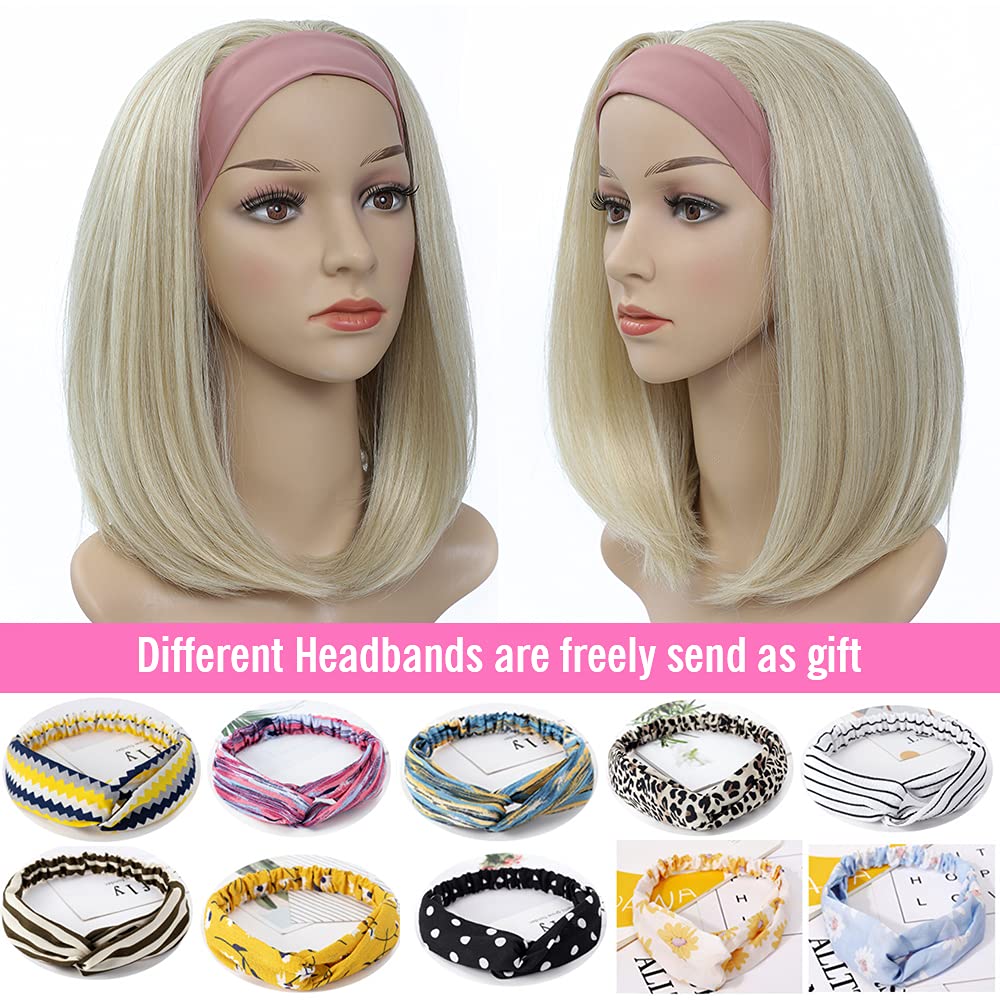 Headband Wigs For Black And White Women Blonde Wig Glueless Synthetic Short Bob Cosplay Wig 180% Density None Lace Front Wigs Fo