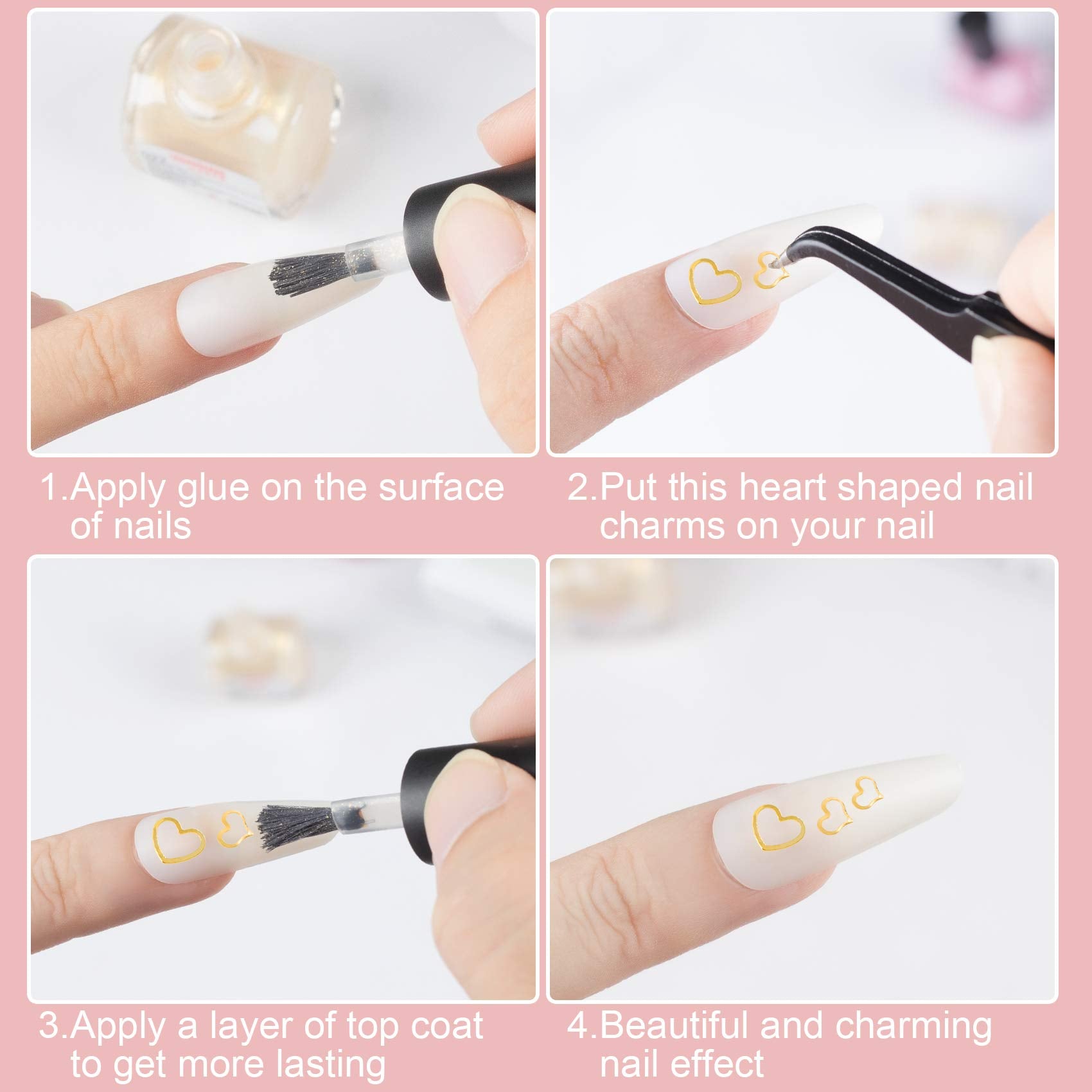Pagow 1000Pcs 3D Gold Heart Nail Art Metal Charm Kit Love Small Metallic Diy Studs Sequins Valentine Decoration Spring Summer Ac