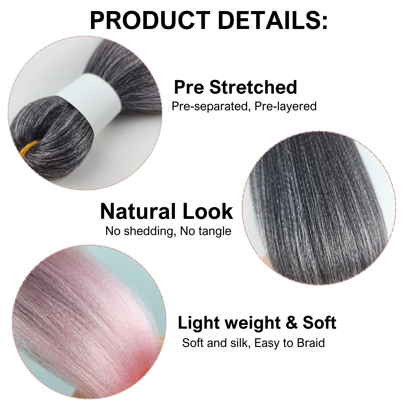 Gozill Pink Kanekalon Braiding Hair Pre Stretched 26 Inch Ombre Hypoallergenic Synthetic Braiding Hair For Knotless Box Braids (