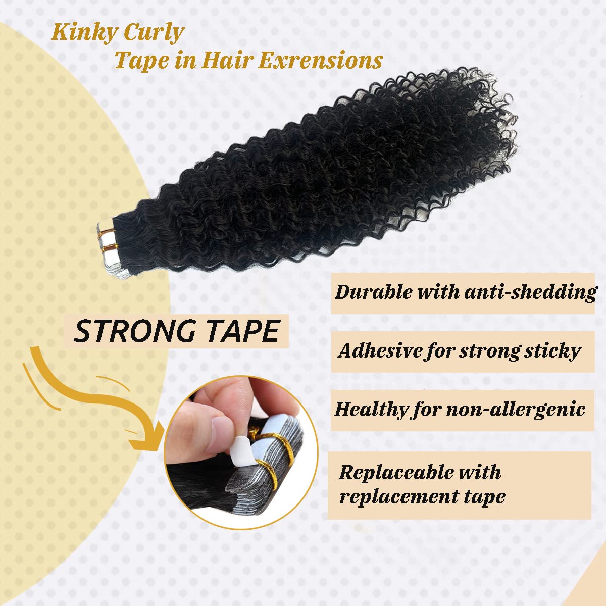 Kinky Curly Tape In Hair Extensions Human Hair #1B Natural Blacktape In 100% Real Human Hair Extensions Skin Weft 20Pcs 50G Kink