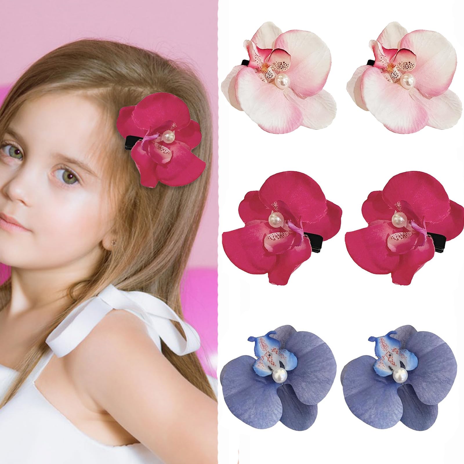Paderison 6Pcs Hawaiian Flower Hair Clip for Women Flower Hair Clips Hair Flower Clips with Pearl Orchid Hair Clip Hair Accessor