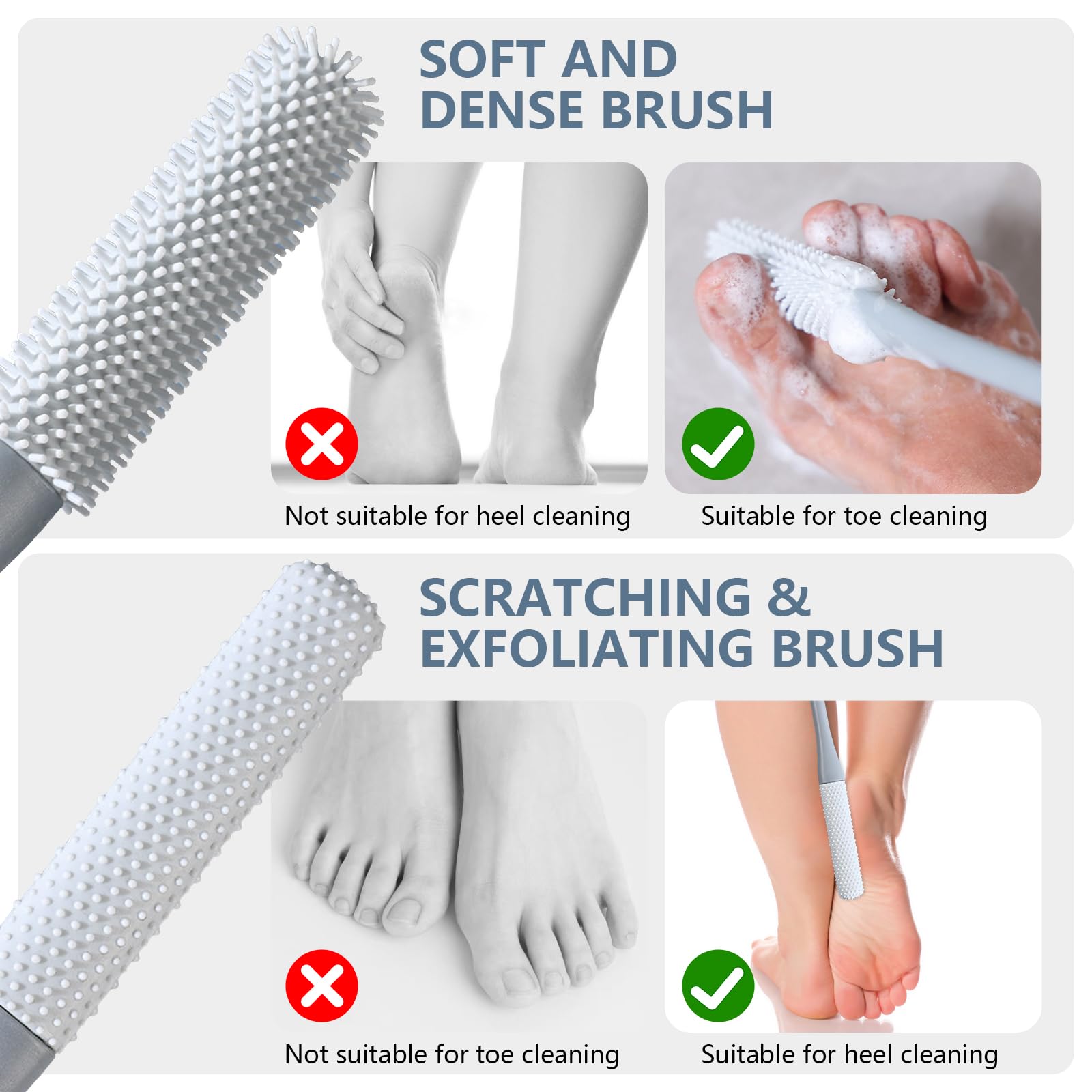 4 Pcs-Toe Gap Cleaning Brush,Long Handled Silicone Toe Crevice Cleaning Brush & Exfoliating Brush,Foot Scrubber In Shower, Skin