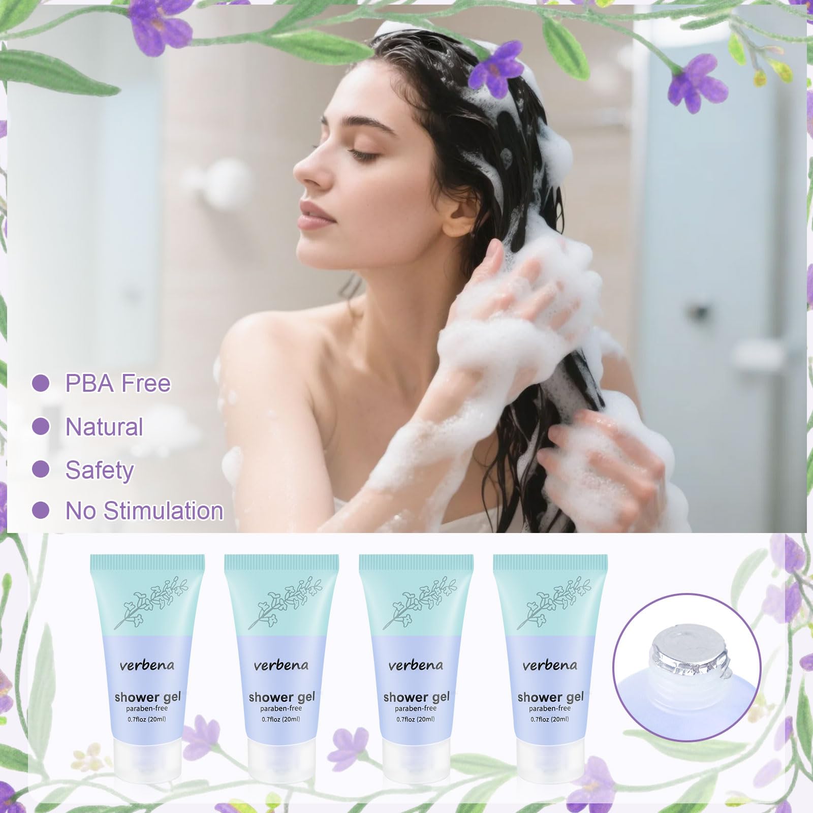 fafortune Travel Size Body Wash Bulk,Verbena Scent,0.7 fl oz (20ml) Small Size Mini body wash,Hotel Supplies Bulk for Guests Air