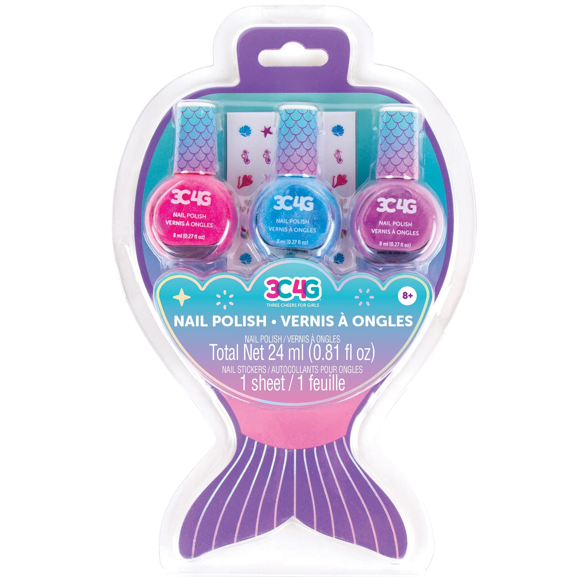 3C4G Mermaid Shimmer Nail Polish Trio, Mermaid Hologram Nail Polish Set Includes Pink, Blue & Purple Polish, for Ages 8 and up b
