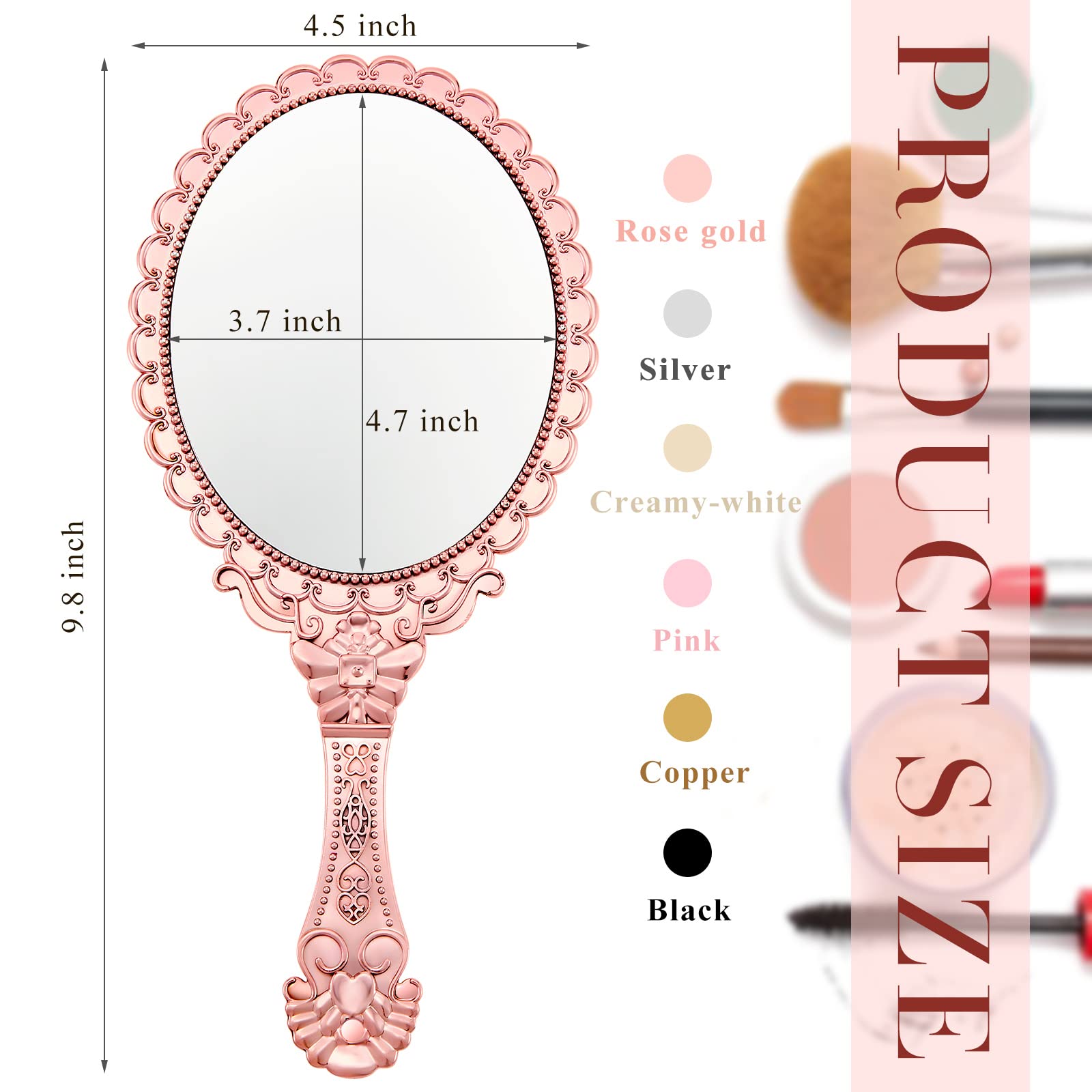 Qunclay 12 Pcs Vintage Handheld Mirror, 9.8'' L X 4.5'' W Small Colorful Embossed Mirror Portable Cute Princess Mirrors Compact