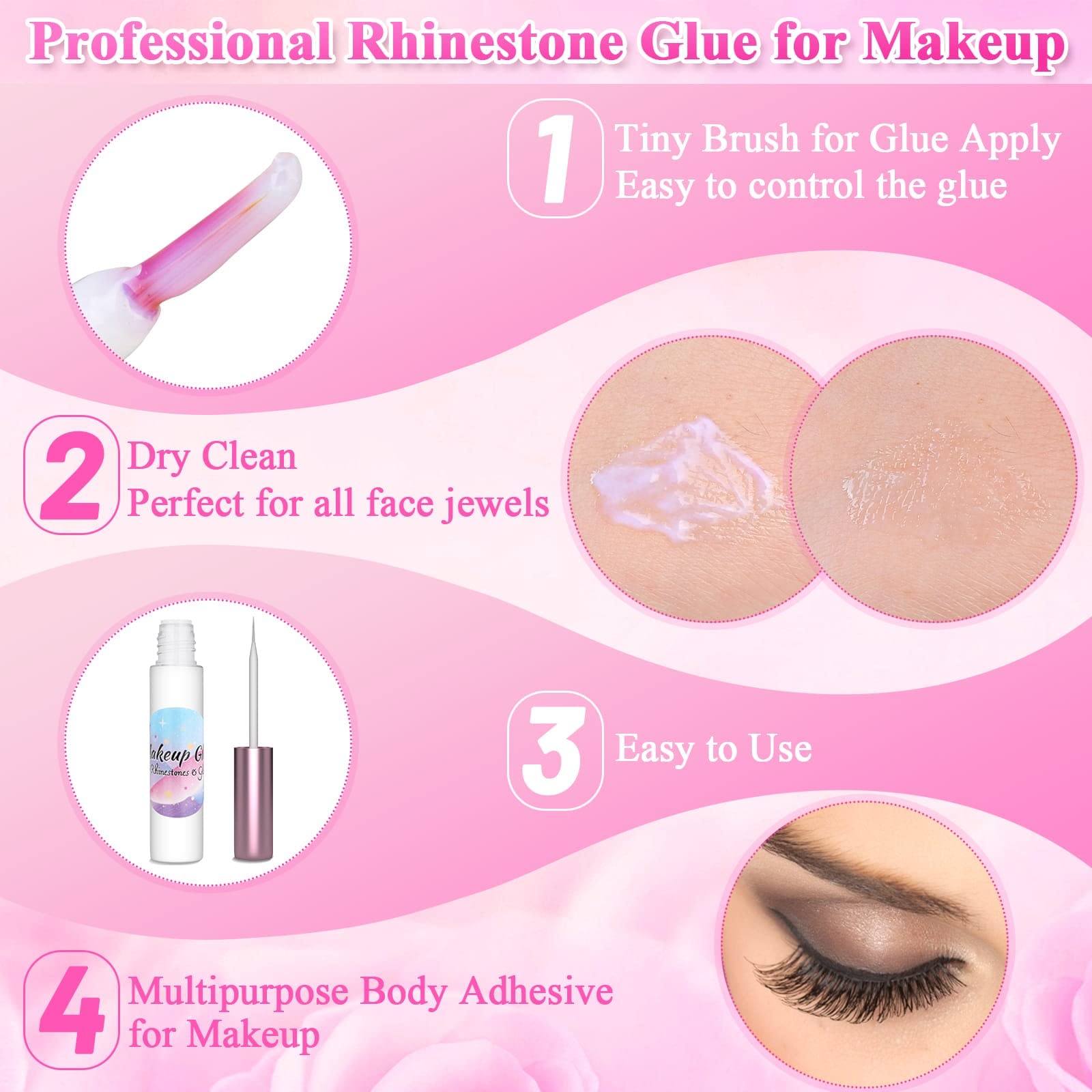 Face Makeup Glue For Rhinestones, Shynek Cosmetic Face Glitter Glue Long Lasting Waterproof Face Glue Adhesive For Eye Jewels Fa