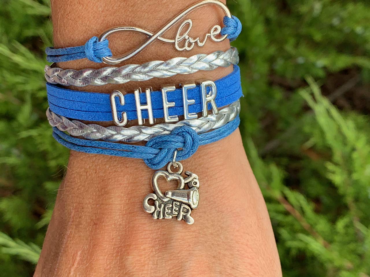 Infinity Collection - Cheer Bracelet - Blue and Silver - Cheerleading Infinity Charm Jewelry Gift for Cheerleaders, Teams or Squ
