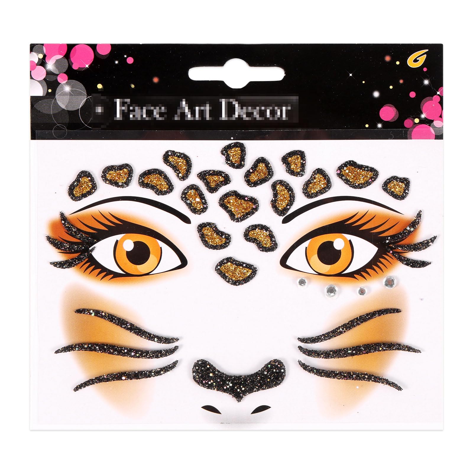 Leopard Print Temporary Tattoos, Self-Adhesive Leopard Face Jewels Cheetah Face Stickers for Halloween Costume Party Accessories