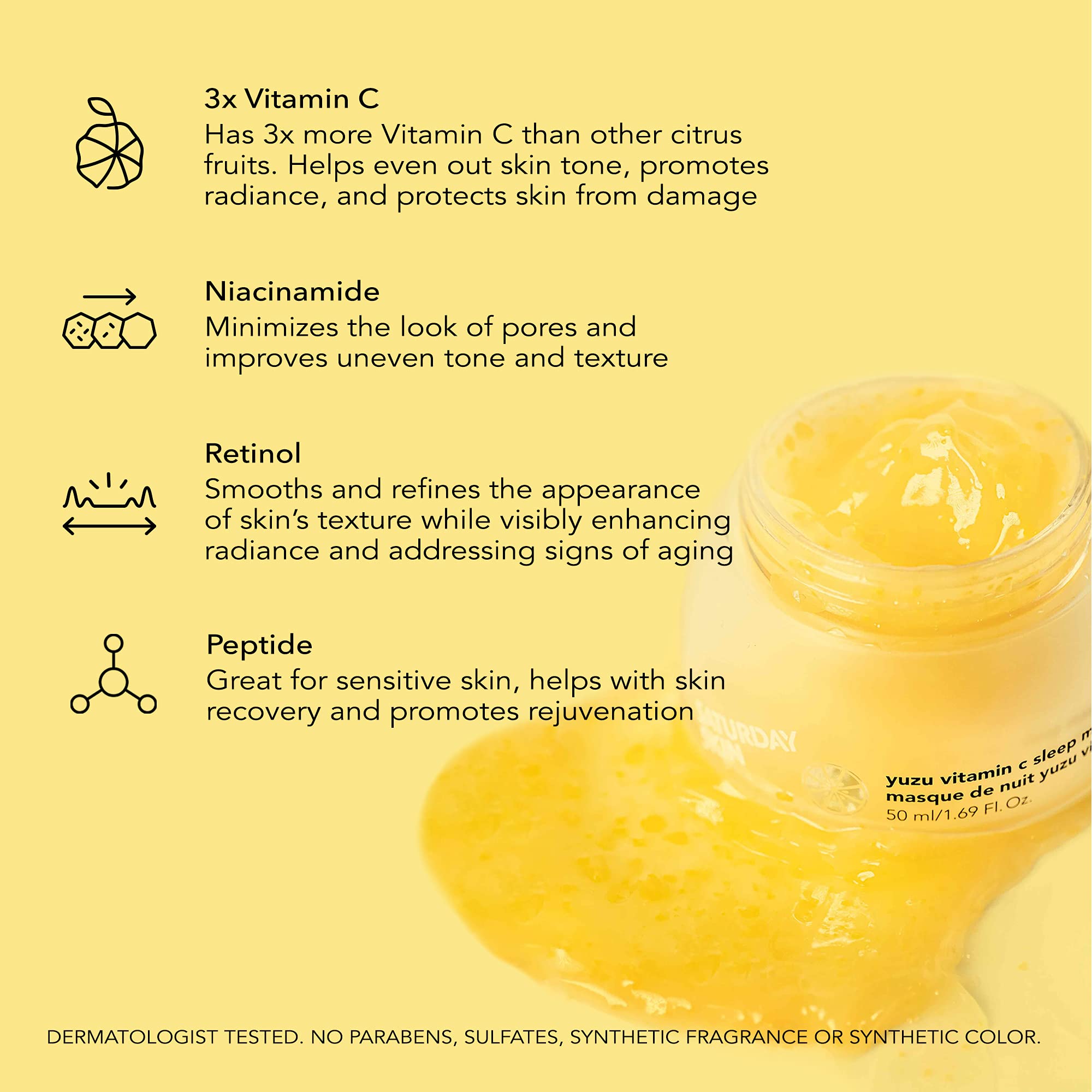 Saturday Skin Yuzu Vitamin C Sleep Overnight Face Mask Skin Care Retinol Niacinamide Face Moisturizer Brightening Sleeping Mask,