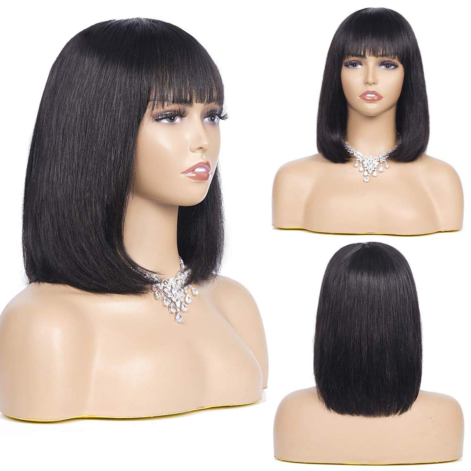 Rebasar Bob Human Hair Wigs with Bangs None Lace Front Wigs Brazlian Straight Hair Bob Wigs for Black Women Human Hair Glueless