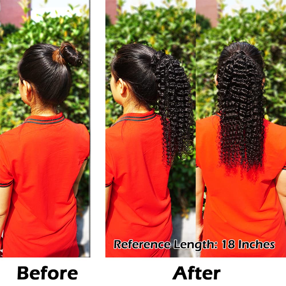 Adette 18 Inch Curly Ponytails Human Hair Drawstring Ponytail Extension Kinky Curly Clip In Pony Tail Hair Extensions Hair Piece