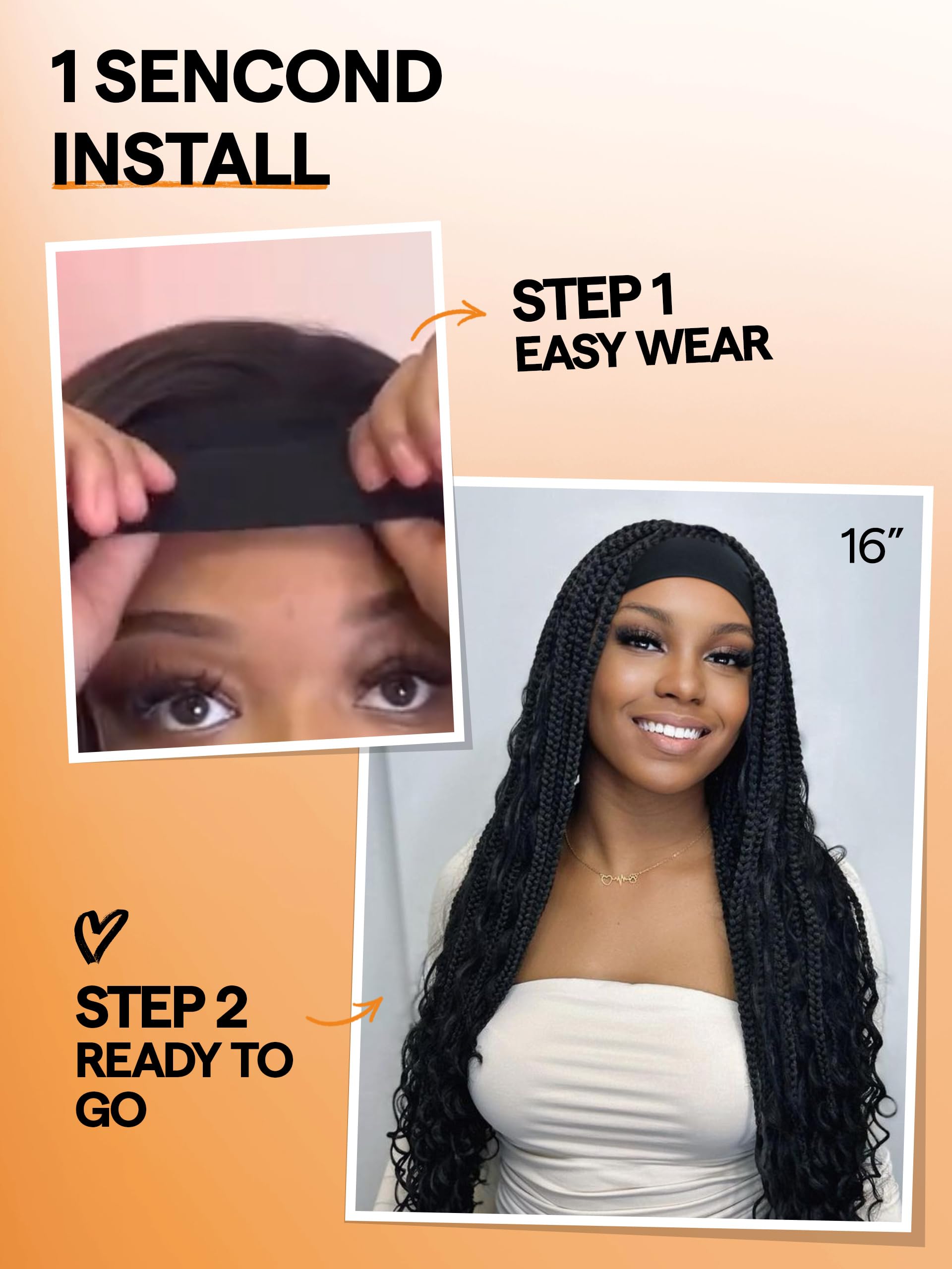 Gorgius Goddess Braided Headband Wig With Curly Hair Black Synthetic Box Braid Wig With Head Band Attached Knotless Ready To Go