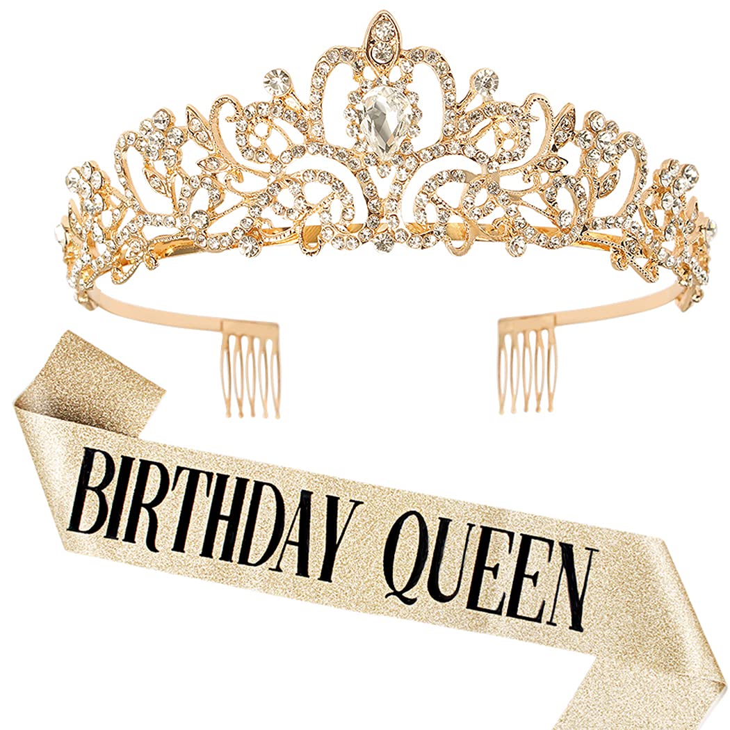 'Birthday Queen'' Sash & Rhinestone Tiara Set COCIDE Silver Birthday Sash and Tiara for Women Birthday Decoration Kit Rhineston