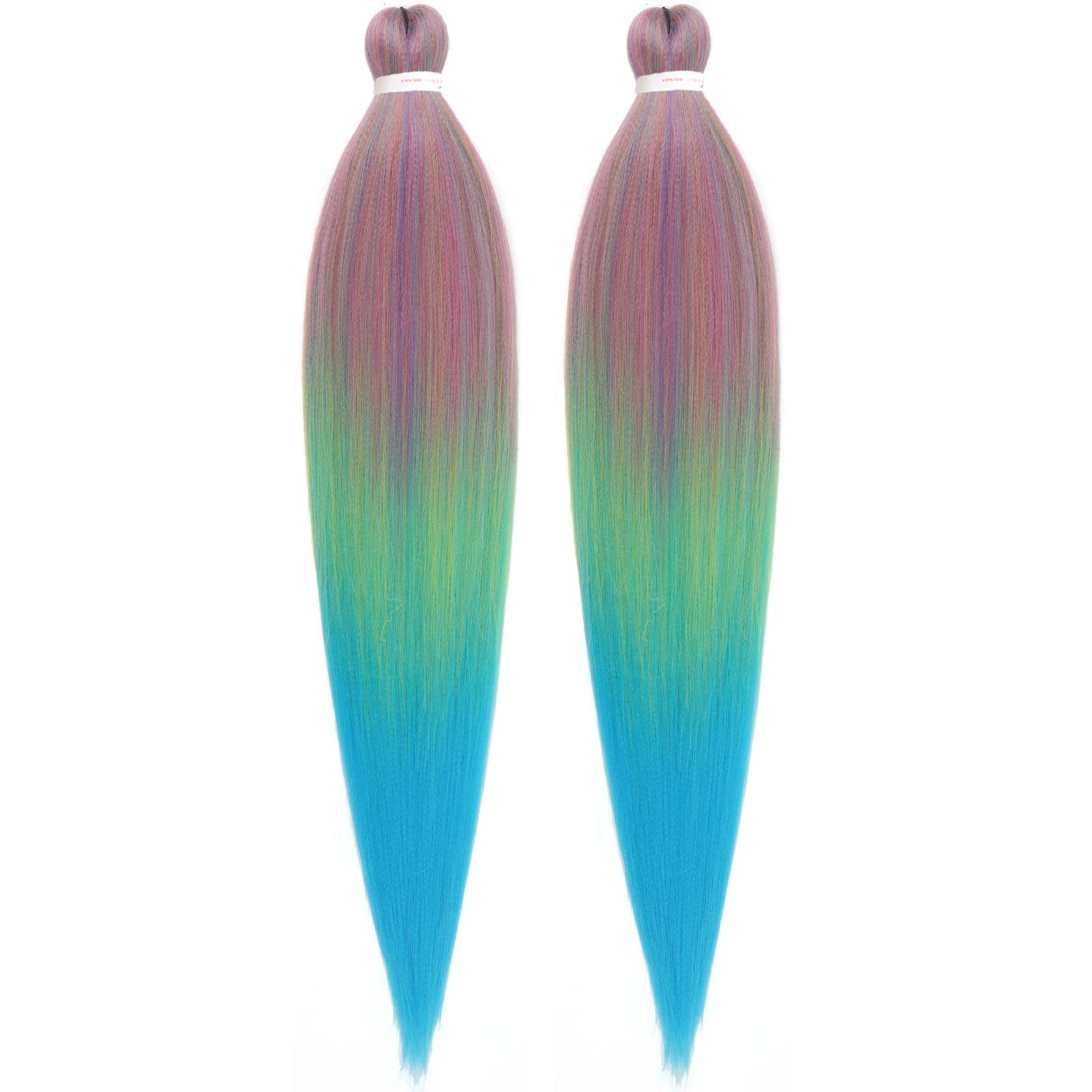 Unionbeauty 26 Inch 2 Packs Pre Stretched Braiding Hair Pink Light Green Blue Ombre Braiding Hair For Box Braids Yaki Texture Ho