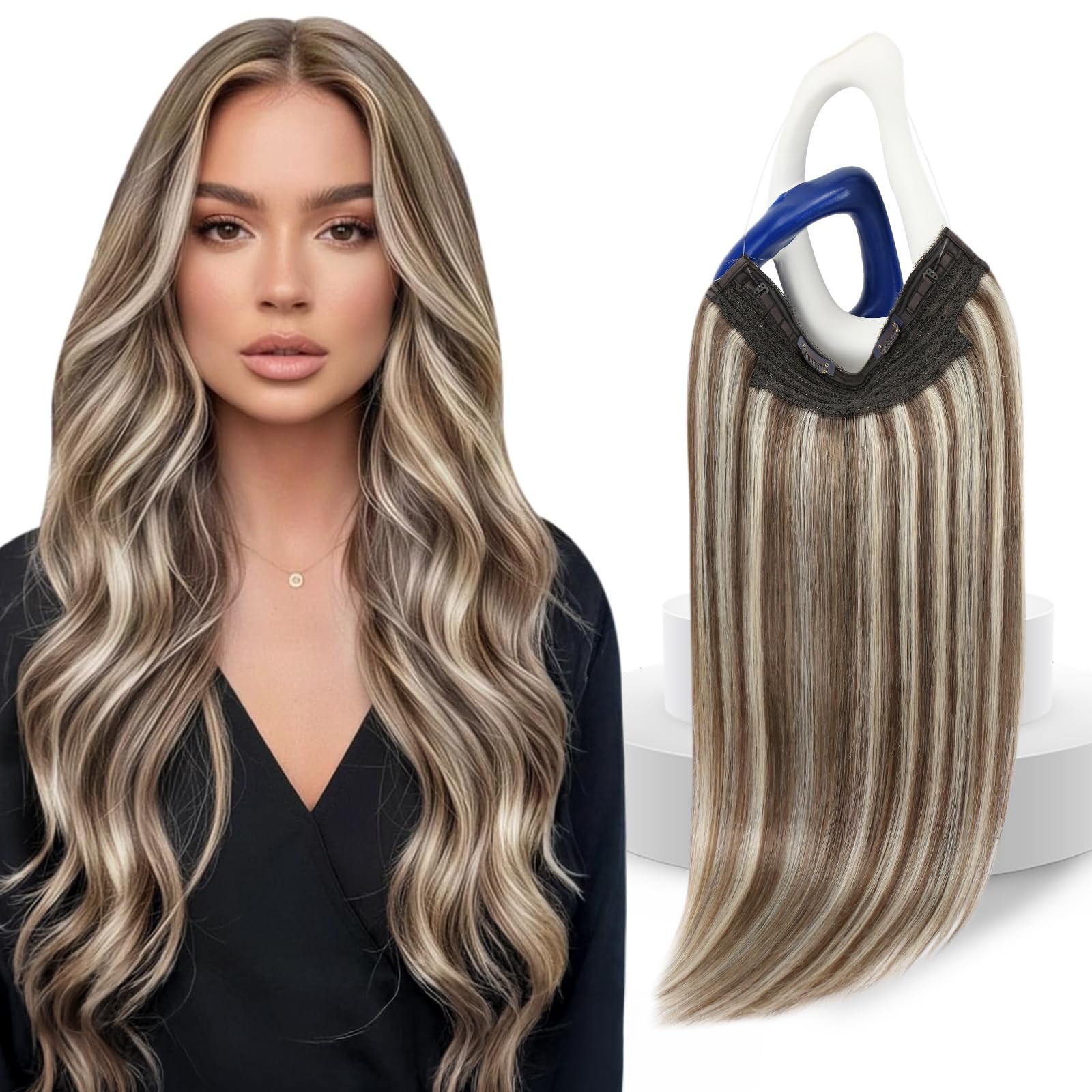 Sunny Hair Wire Hair Extensions Real Human Hair Softness 16 Inch 100G Color 8/60 Light Brown Highlight Platinum Blonde Invisible