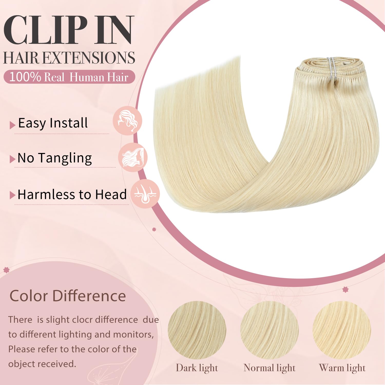 Huayi Platinum Blonde Hair Extensions, Human Hair Clip In Extensions 70G 18Inch 7Pcs Blonde 100% Real Human Hair Clip Ins For Wo