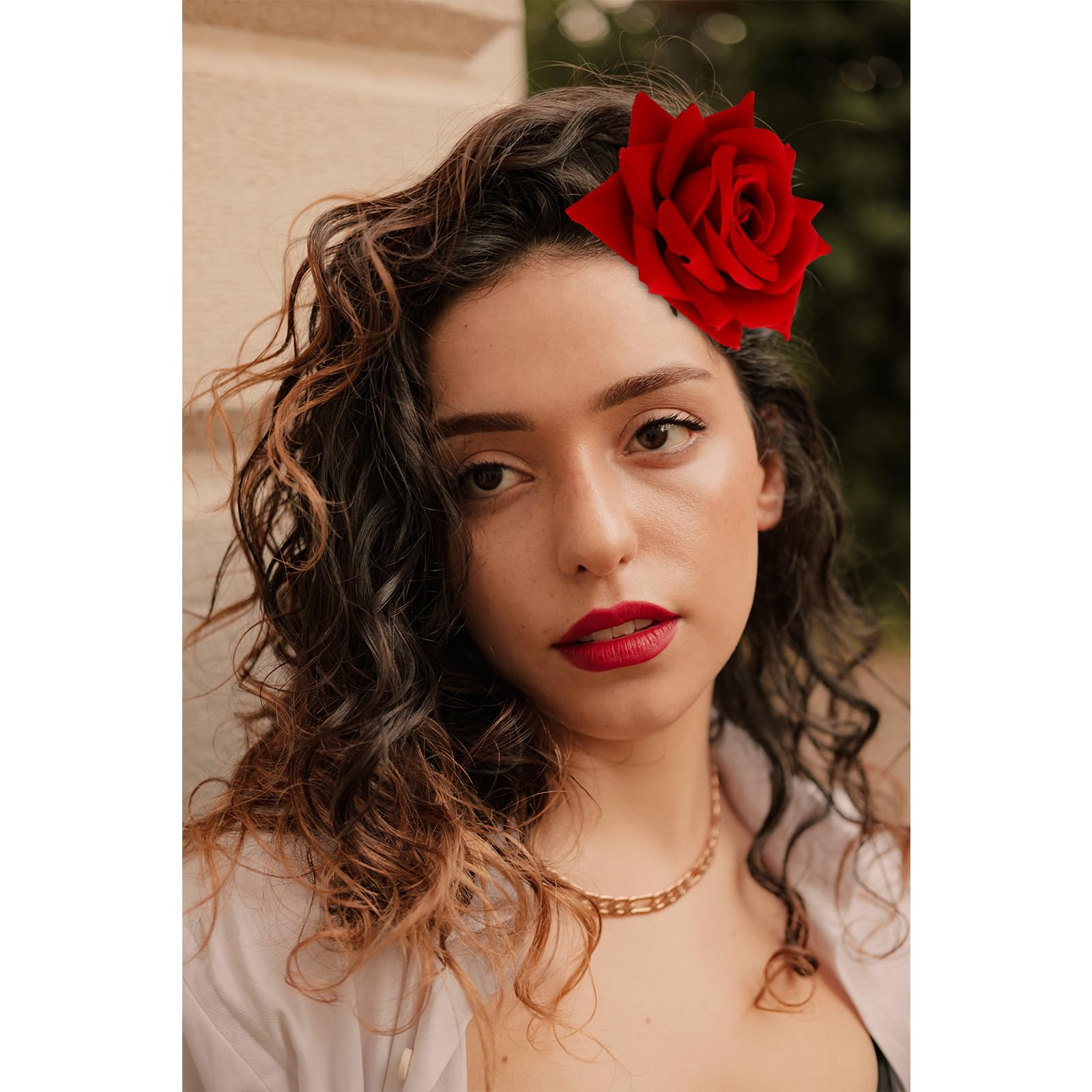 Cieher 6 Pcs Red Rose Hair Clips For Women Girls, Fabric Rose Flowers Hair Clip Pin Mexican Rose Hair Accessories, Multi-Occasio