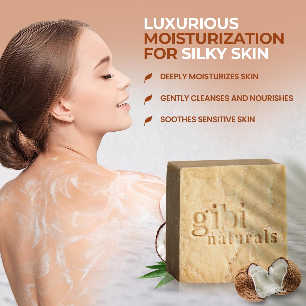 Gibi Coconut Soap Bar - 7.06 Oz Moisturizing Coconut Soap For Face & Body - Gently Cleanses & Soothes Sensitive Skin - Natural C