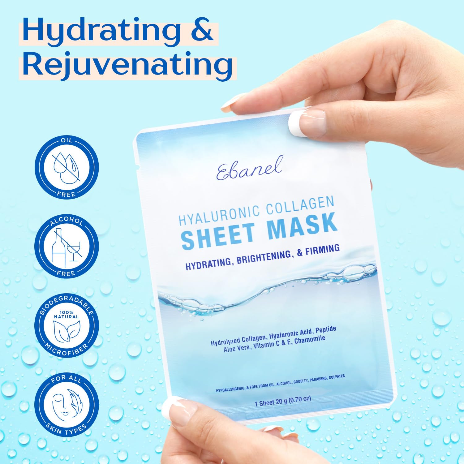 Ebanel 15 Pack Collagen Peptide Hydrating Face Masks, Instant Brightening Firming Anti Aging Face Sheet Masks, Moisturizing Spa