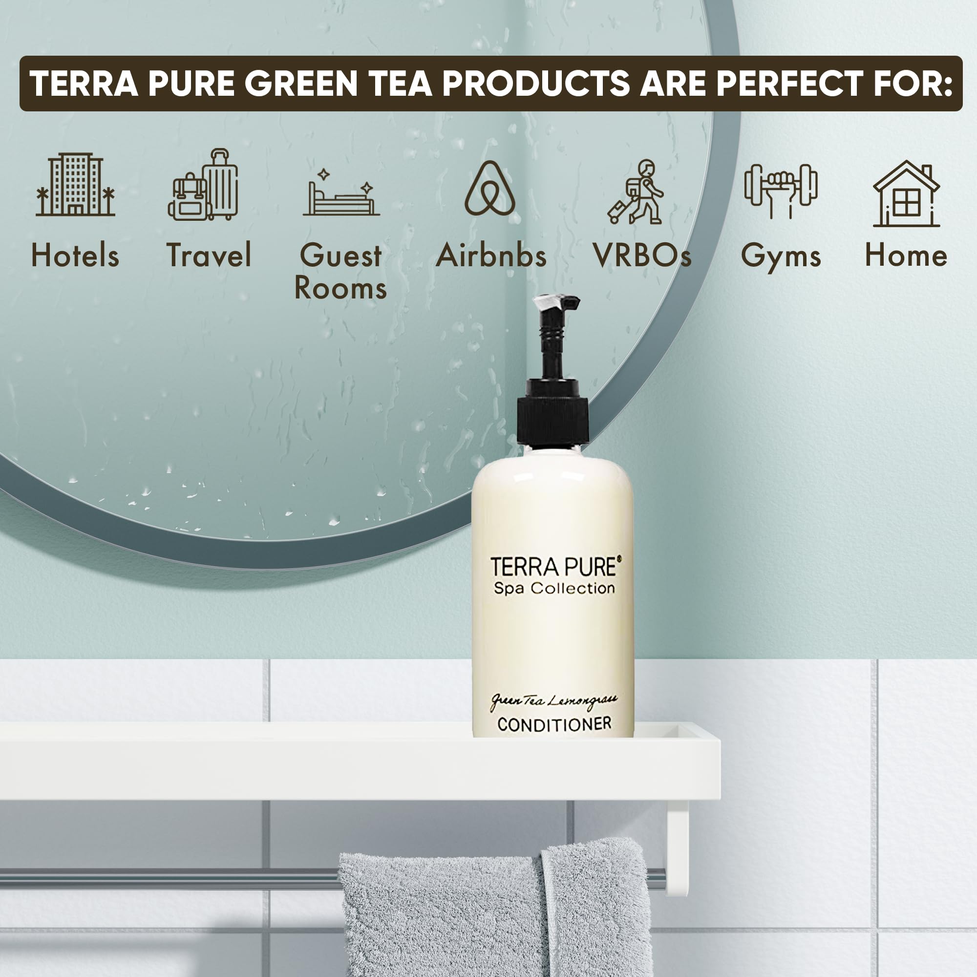 Terra Pure Conditioner | Spa Collection | Hotel Amenities In Pump Bottle | 10.14 Oz. / 300 Ml (4 Bottles)