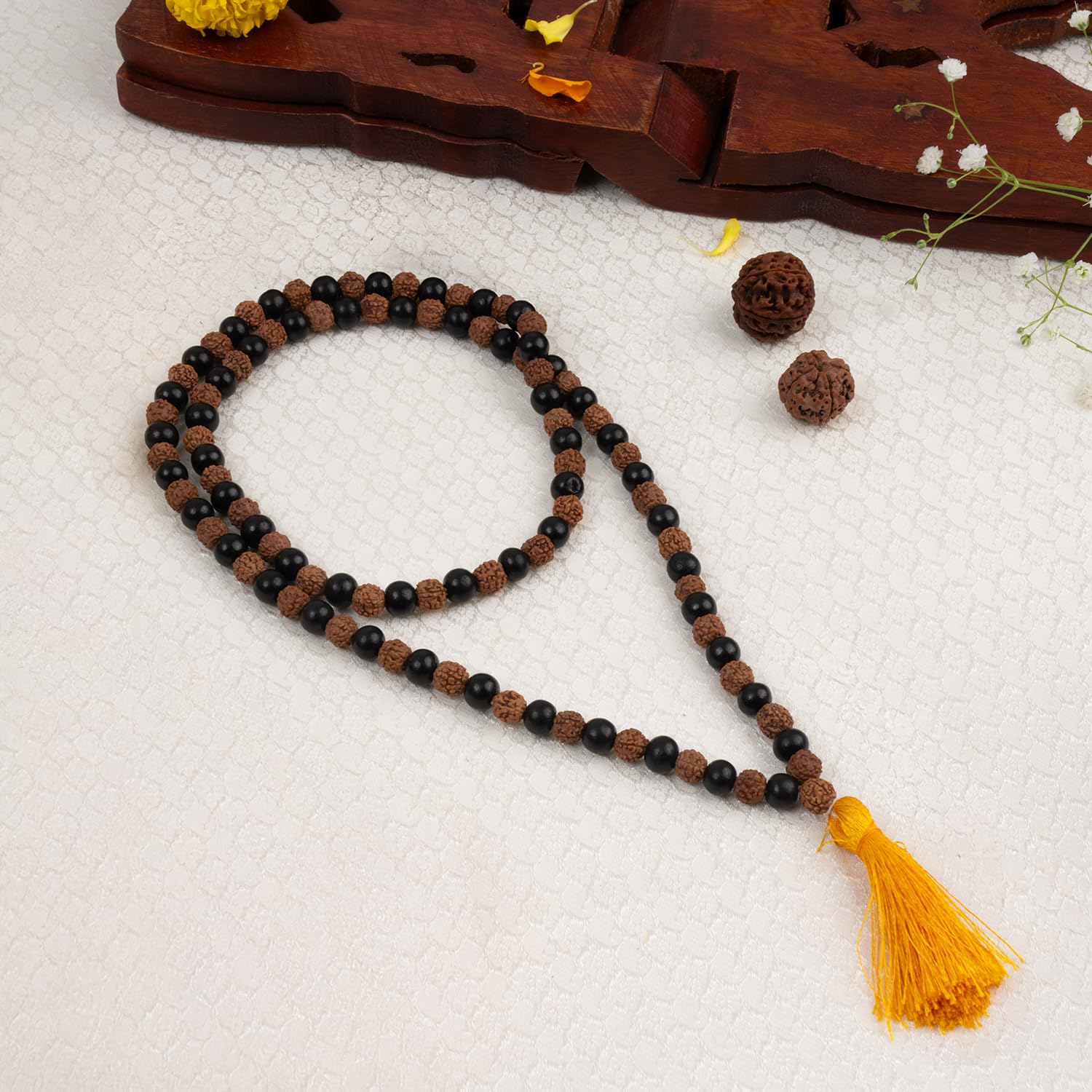 Astrotalk Divya Rudraksha Karungali Mala 8mm 108+1 Beads | Original Rudraksha and karungali malai for Protection & Peace | Jap Mala for Meditation | Gift for Man & Woman | Premium Gift Box