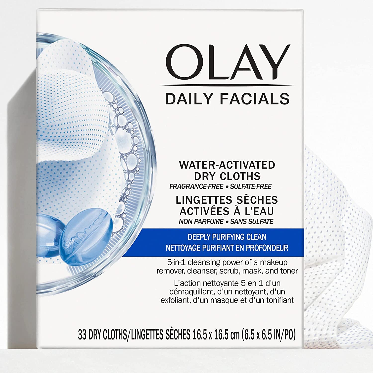 Olay Daily Deeply Clean 4-In-1 Water Activated Cleansing Face Cloths 33Ct (Pack Of 5)