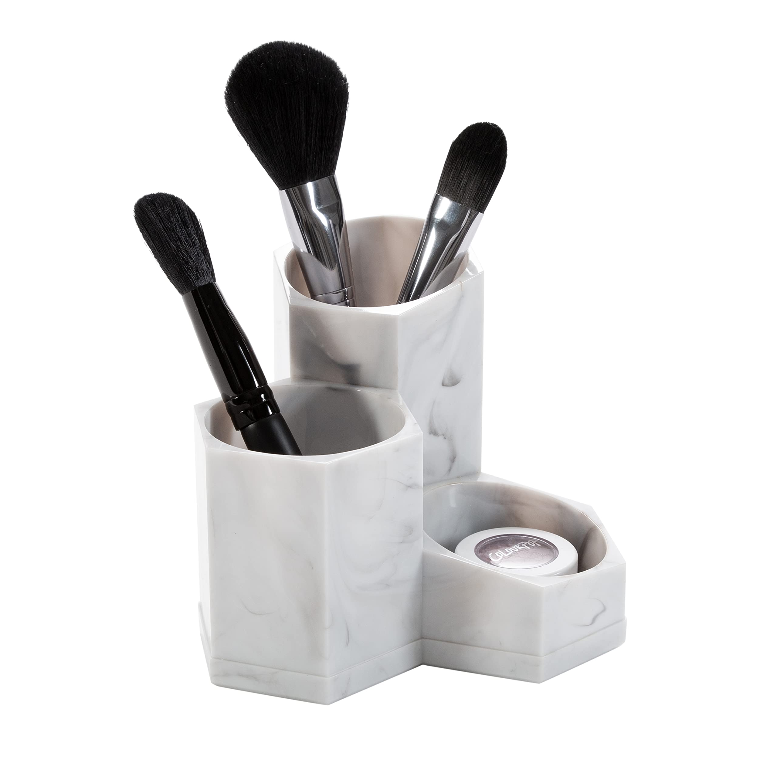 Simplify 3 Compartment Pencil Brush Holder | Dimensions: 5.24'' X 5.24'' X 4.72'' | Great For Bathroom | Vanity | Dresser | 3 Se