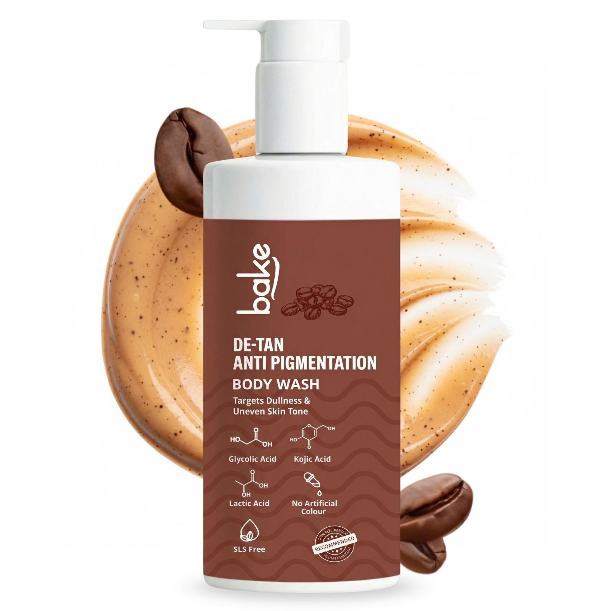Bake De-Tan Anti Pigmentation Coffee Body Wash With Kojic Acid, Glycolic Acid, Lactic Acid For Dark Spots, Pigmentation, Tanning